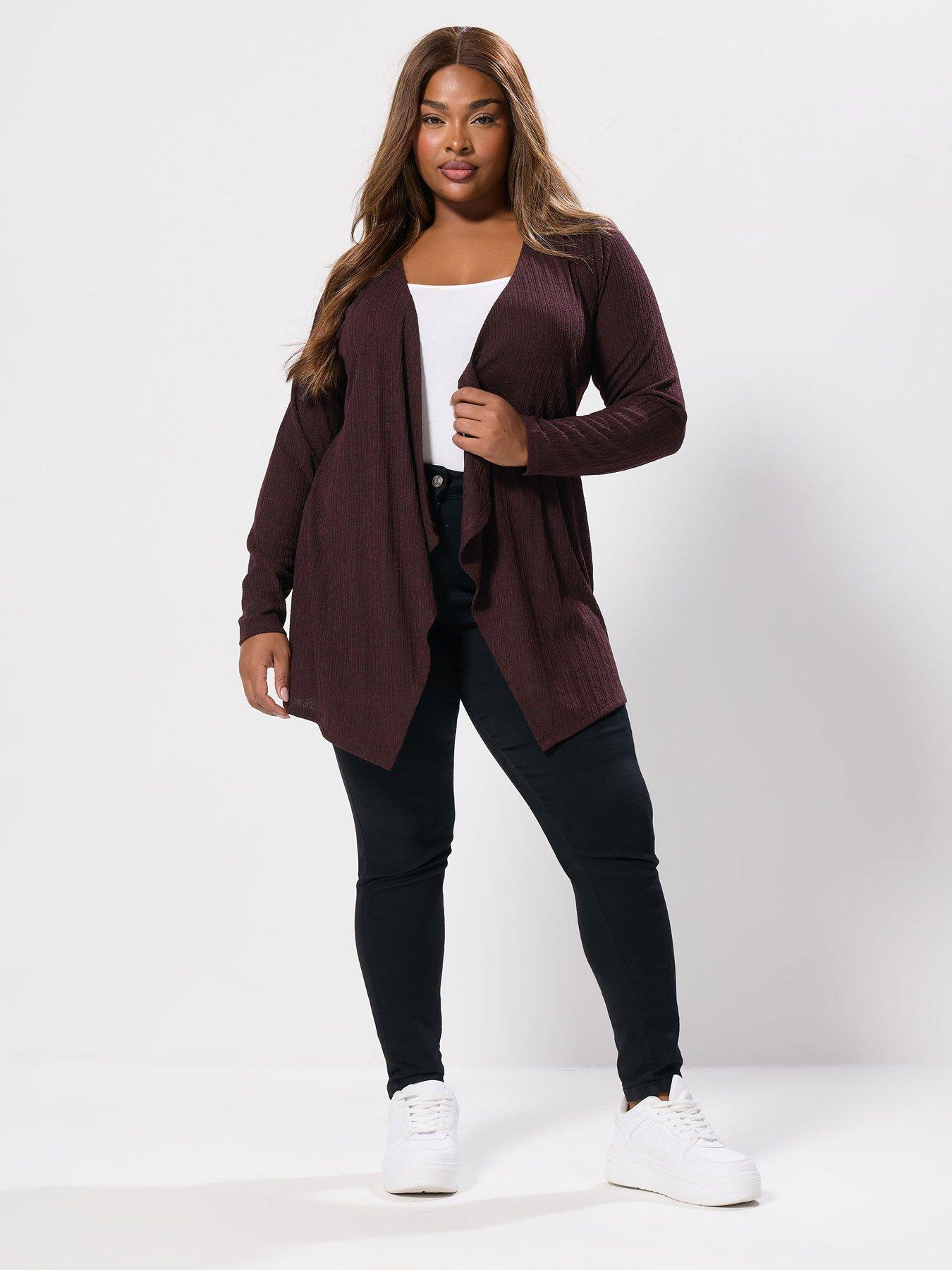 Image 3 of 4 of Yours Curve Waterfall Cardigan - Purple