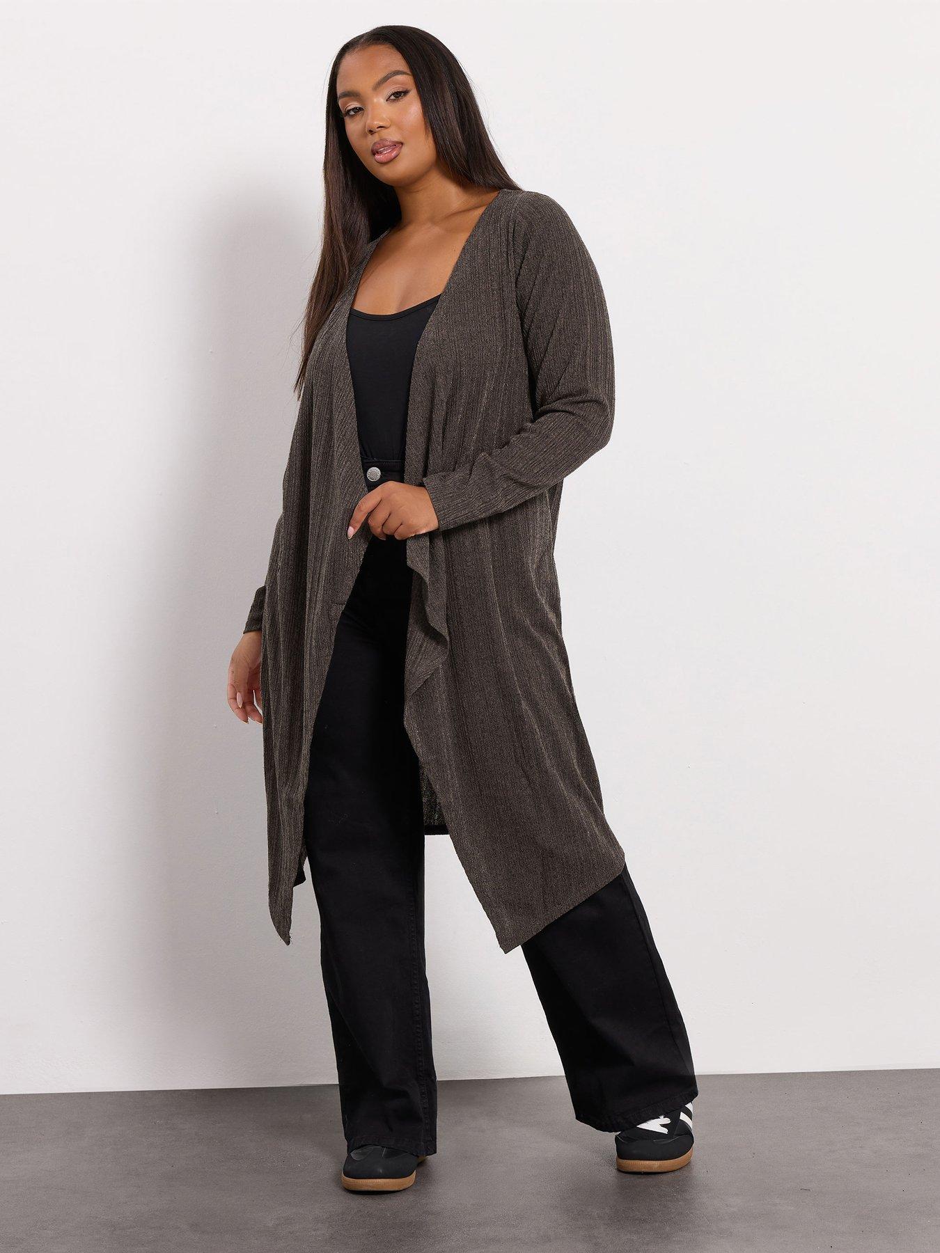 Yours Curve Waterfall Midaxi Cardigan - Brown