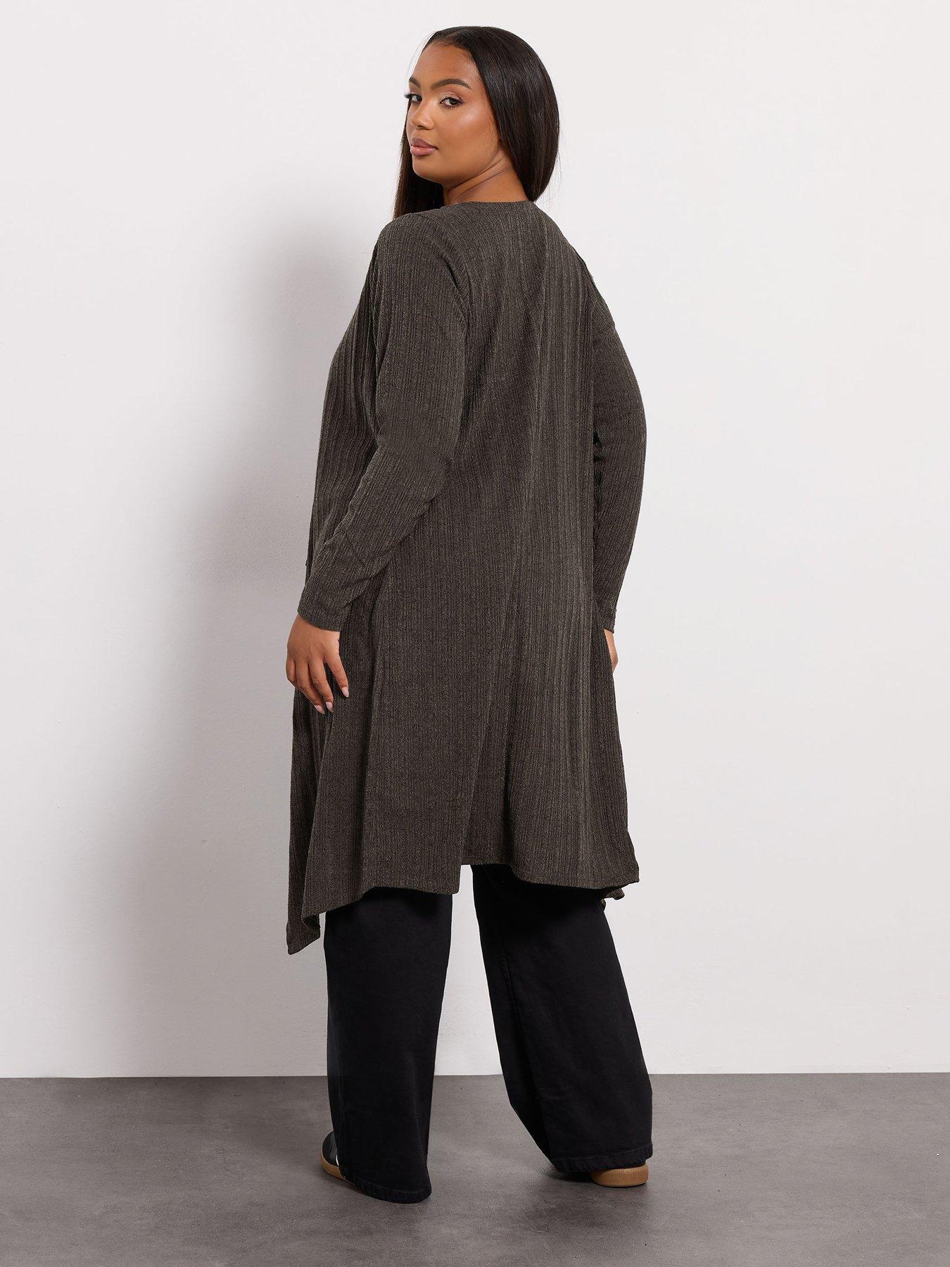 Image 2 of 4 of Yours Curve Waterfall Midaxi Cardigan - Brown