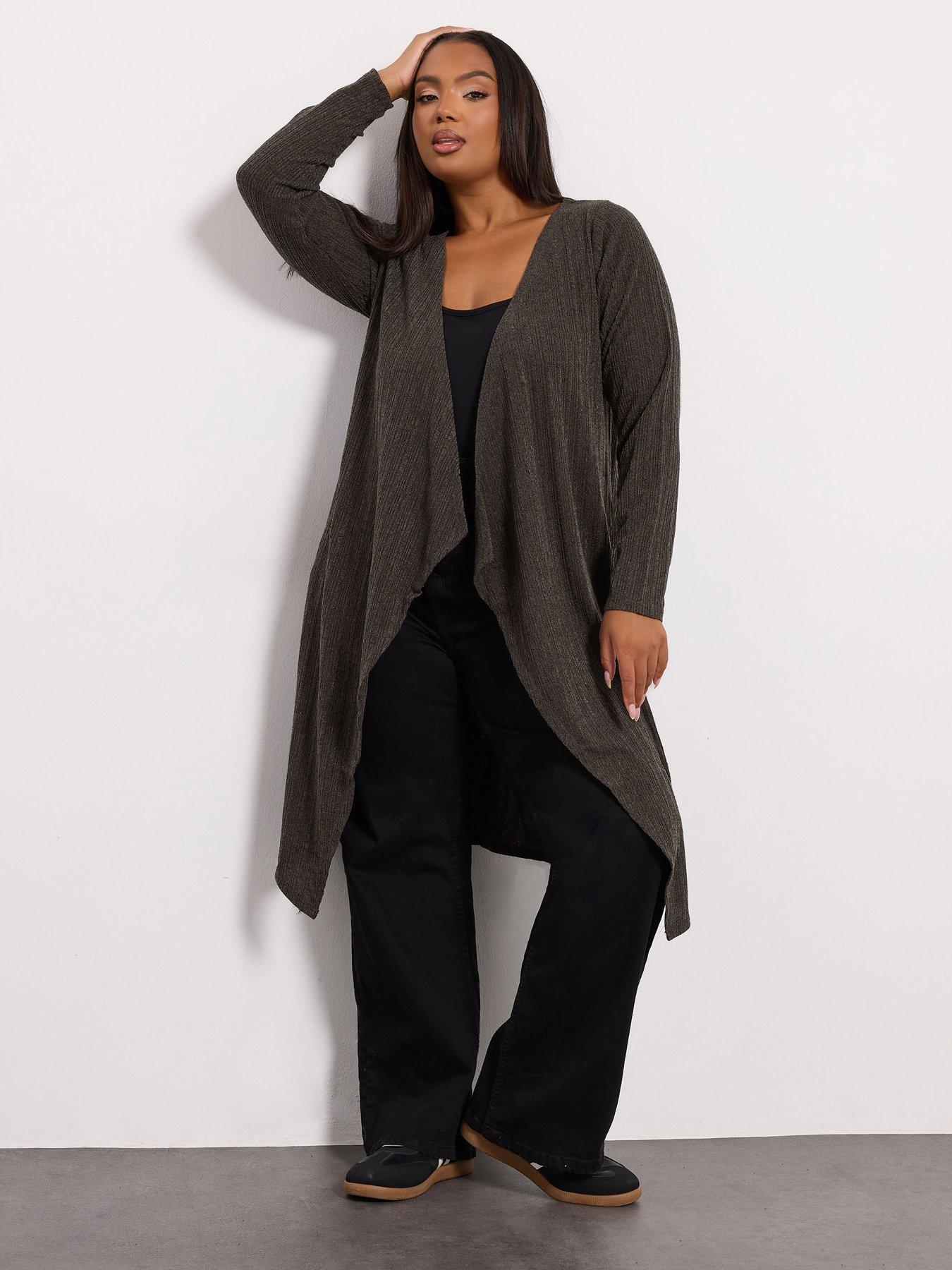Image 3 of 4 of Yours Curve Waterfall Midaxi Cardigan - Brown