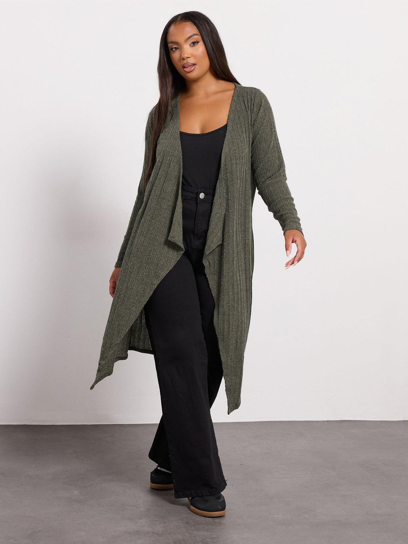 Yours Curve Waterfall Midaxi Cardigan - Green