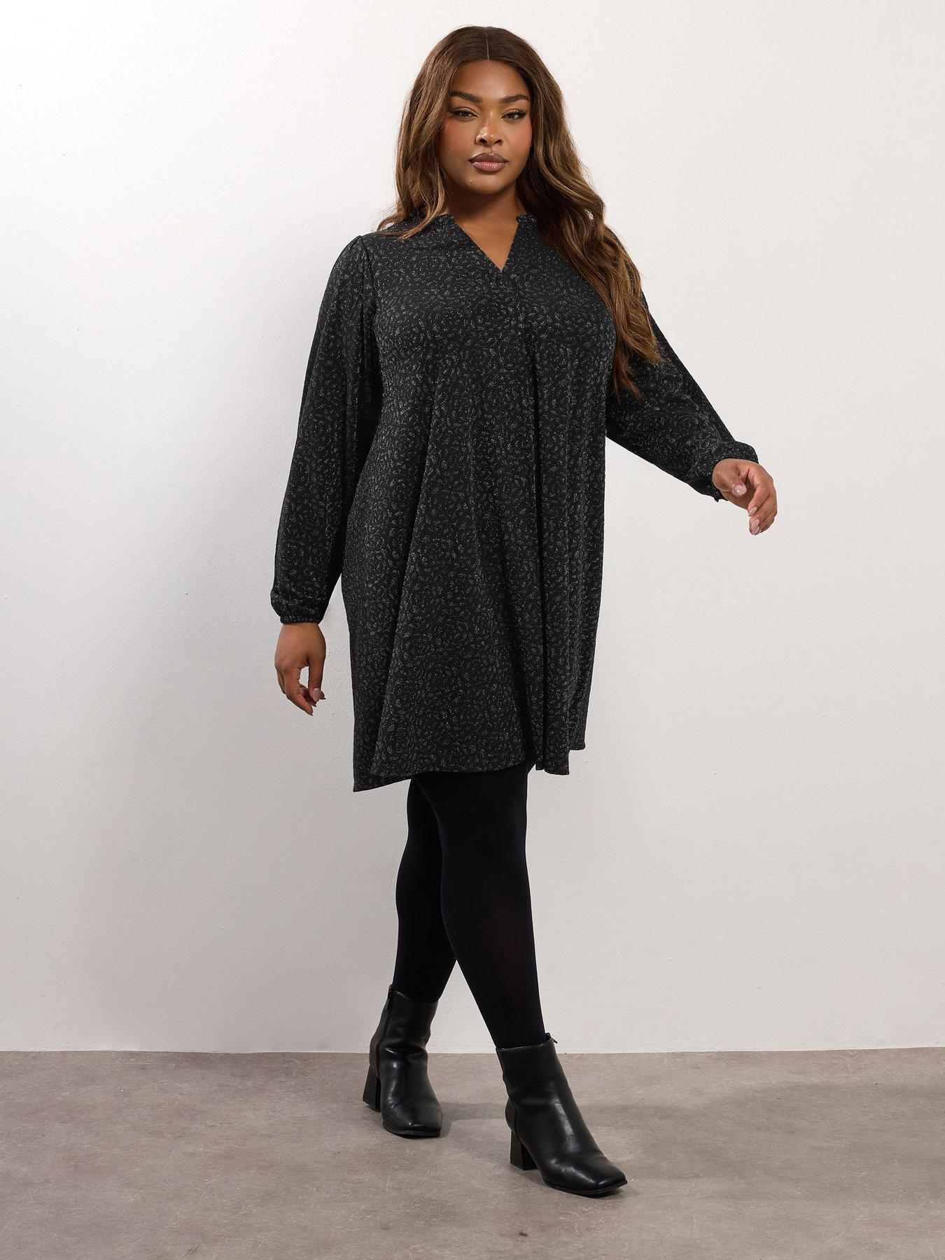 yours-curve-pleat-front-jacquard-dress-black