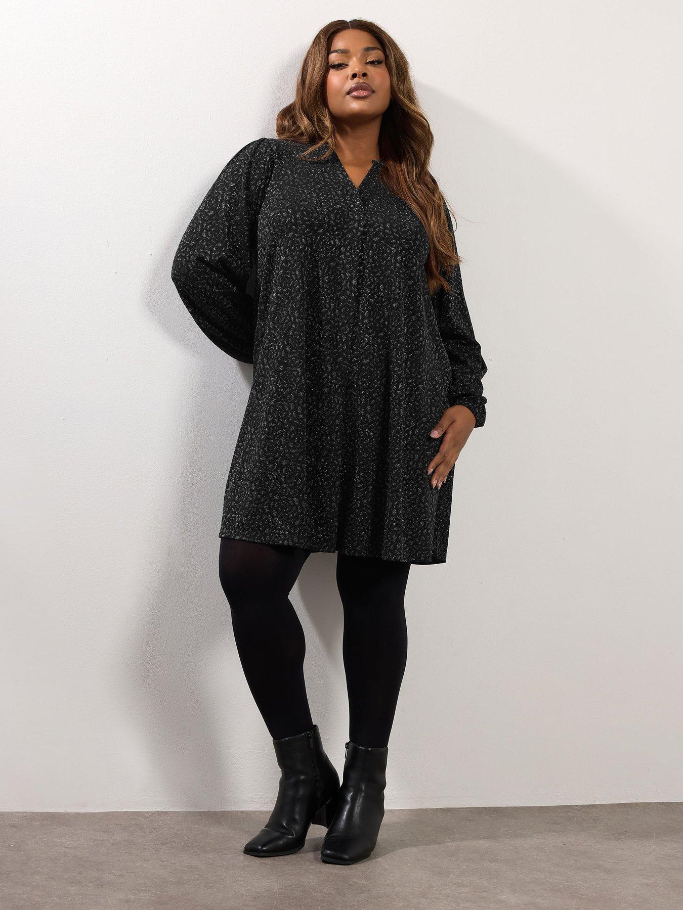 yours-curve-pleat-front-jacquard-dress-blackback