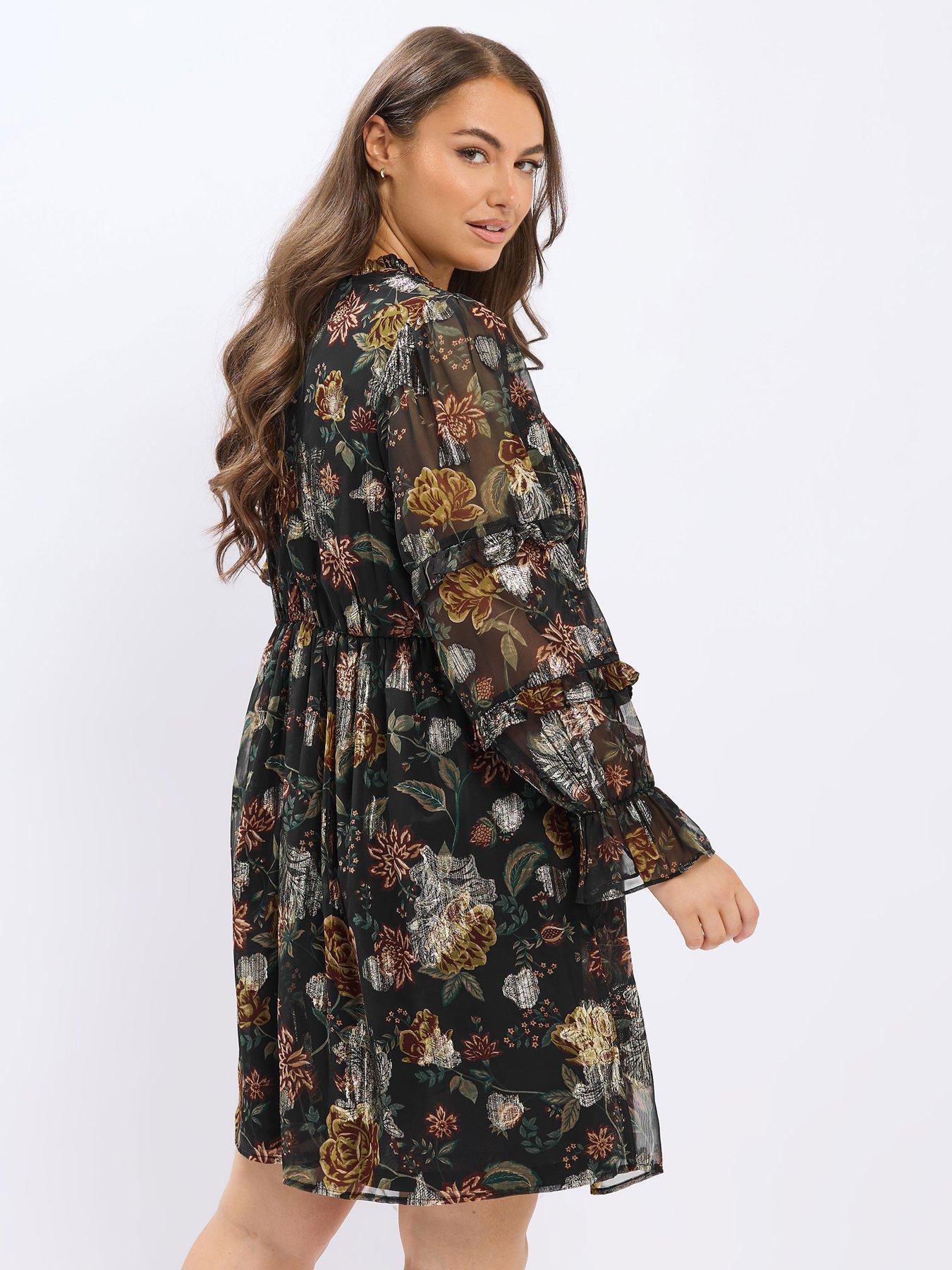 yours-curve-lurex-notch-neck-dress-blackstillFront