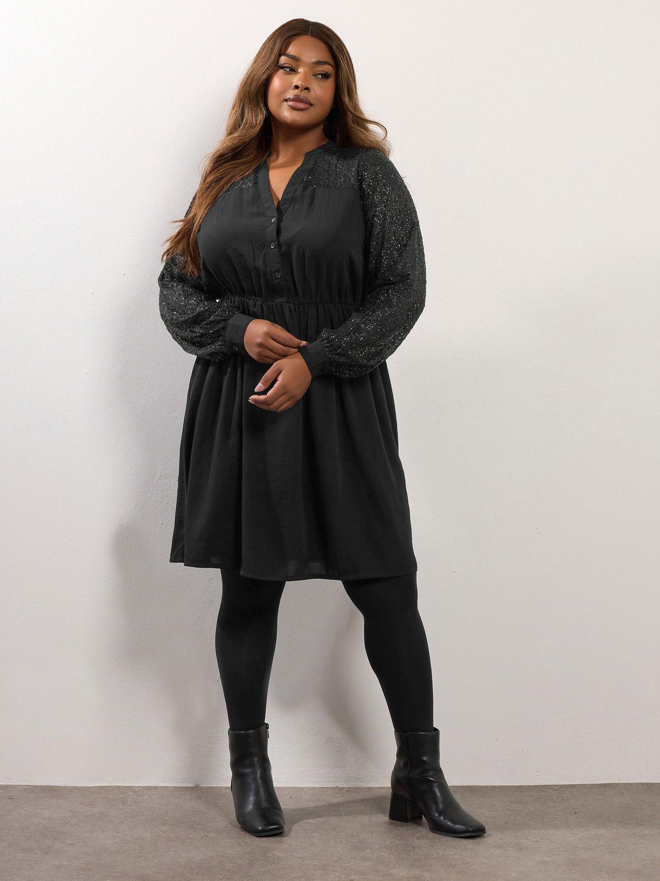 yours-curve-sequin-notch-neck-dress-blackfront