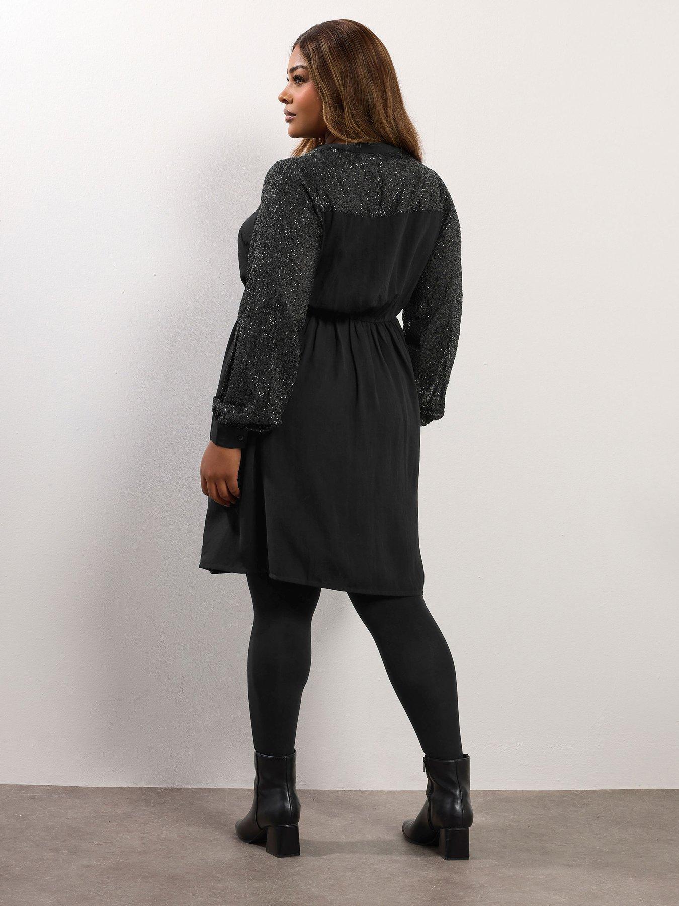 yours-curve-sequin-notch-neck-dress-blackstillFront
