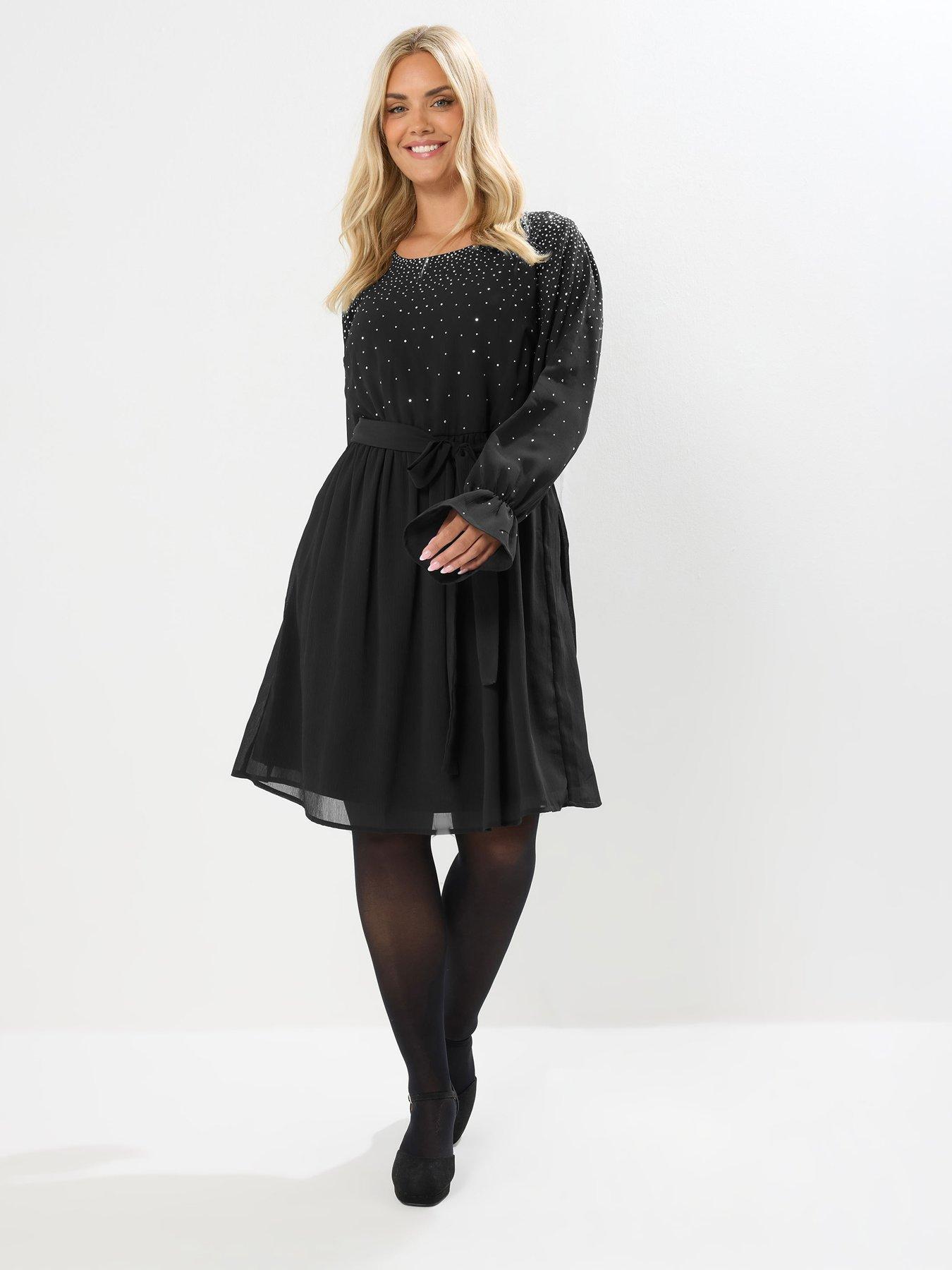 Yours Curve Diamante Trickle Dress - Black