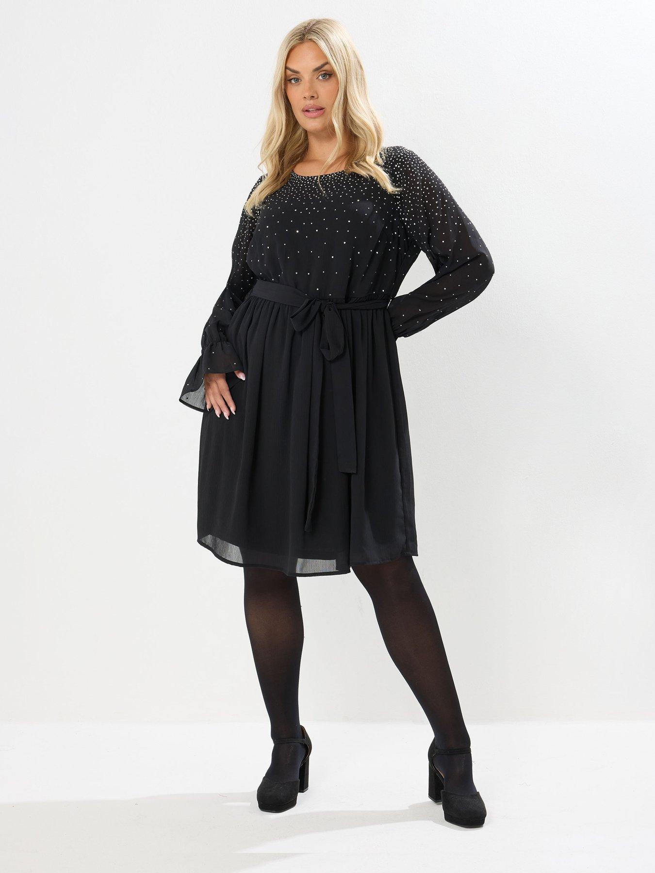 yours-curve-diamante-trickle-dress-blackback