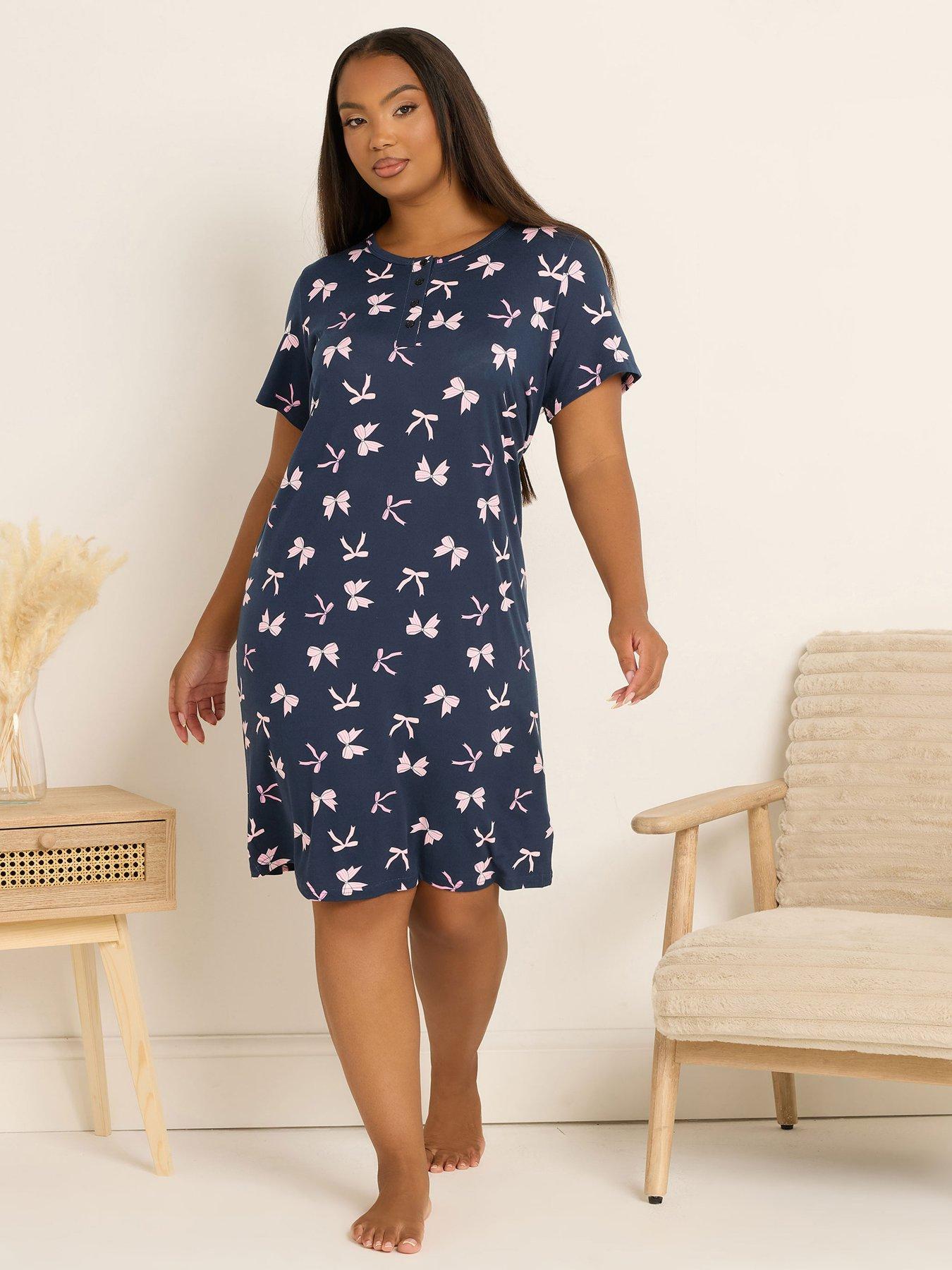 Image 3 of 3 of Yours Curve Soft Touch Placket Nightdress - Blue