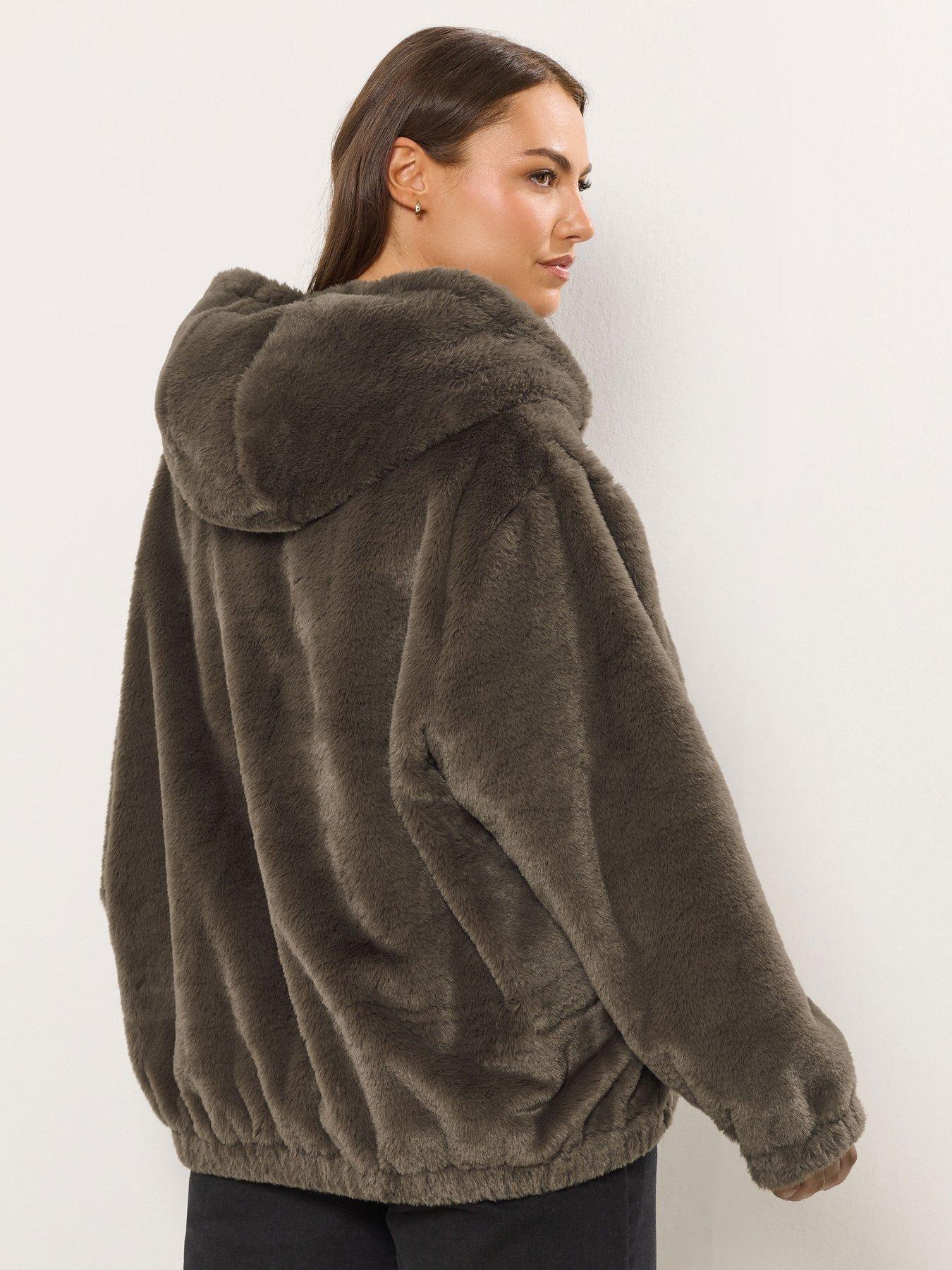 Image 2 of 4 of Yours Curve Faux Fur Zip Thru Hooded Jacket- Brown