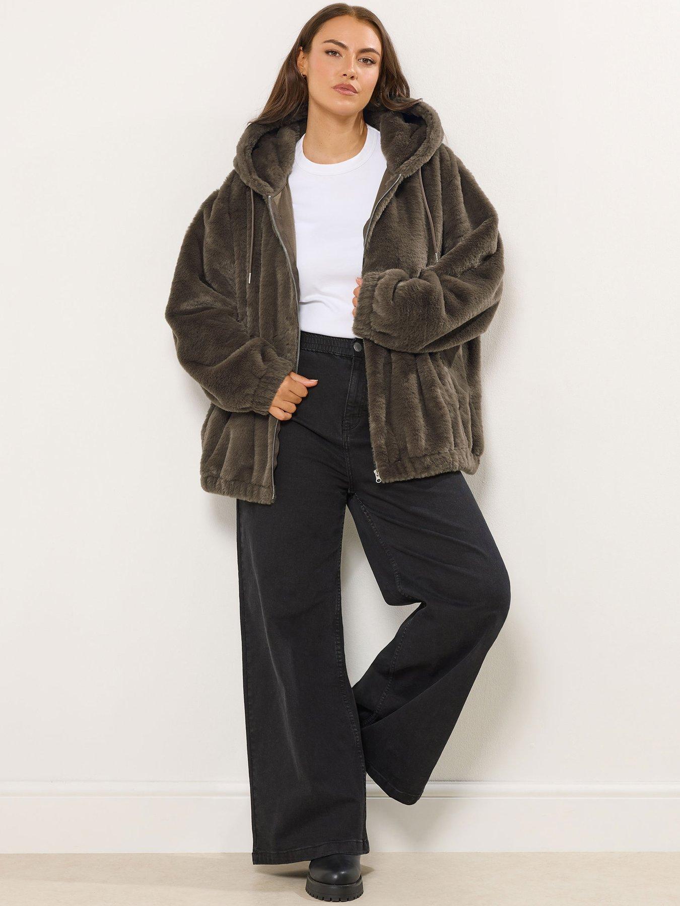 Image 3 of 4 of Yours Curve Faux Fur Zip Thru Hooded Jacket- Brown