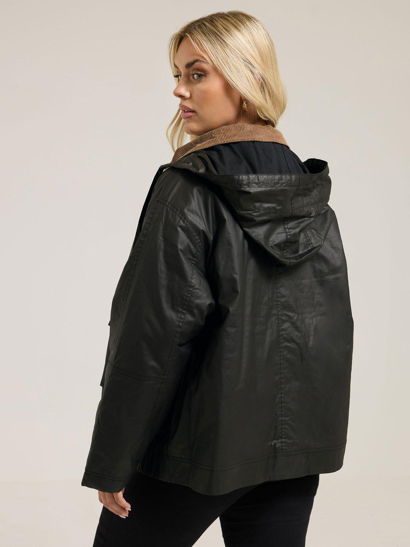 yours-curve-waxy-parka-jacket-blackstillFront