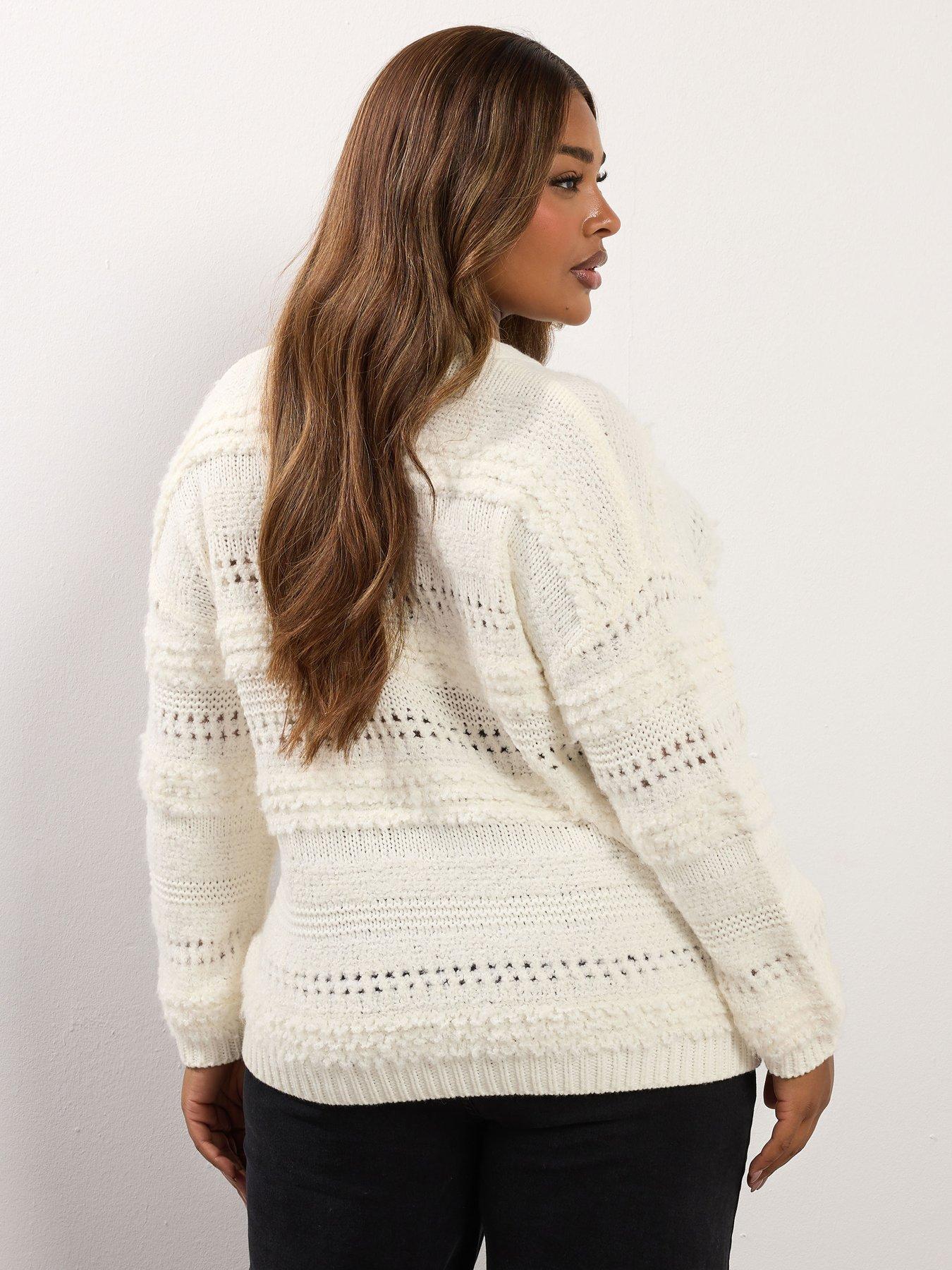 Image 2 of 4 of Yours Curve Boucle Pointelle Knitted Jumper - Ivory