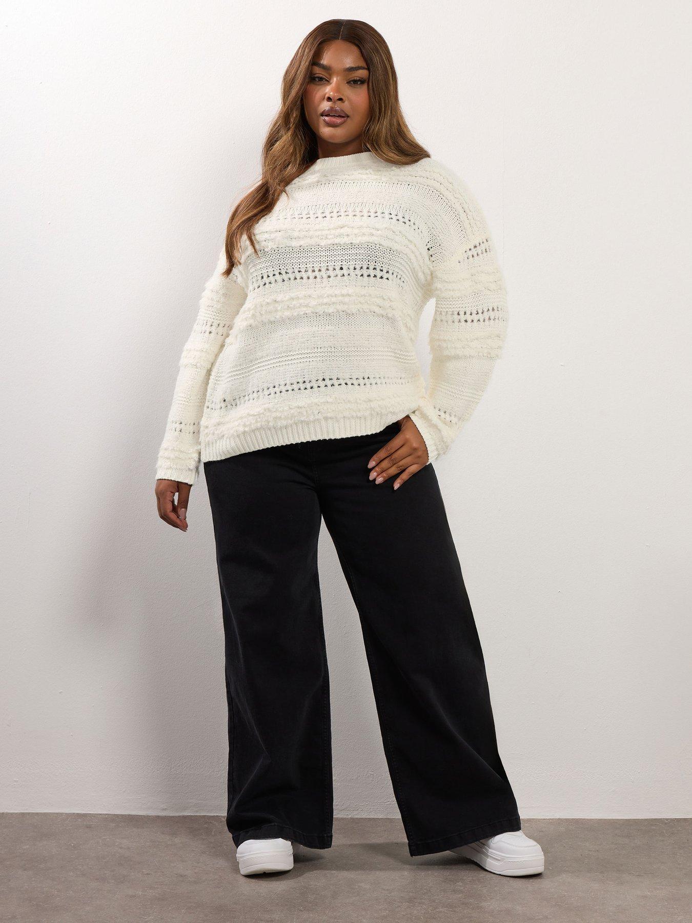 Image 3 of 4 of Yours Curve Boucle Pointelle Knitted Jumper - Ivory