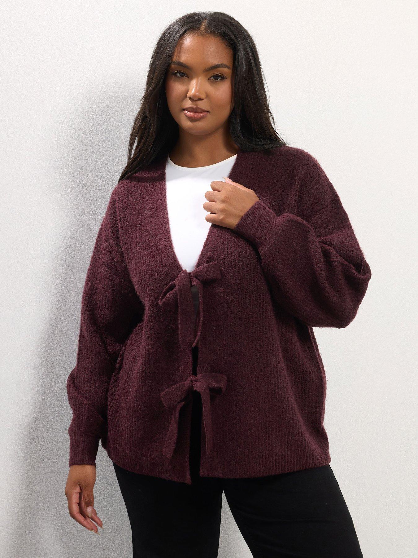 Image 1 of 4 of Yours Curve Double Tie Cardigan - Purple