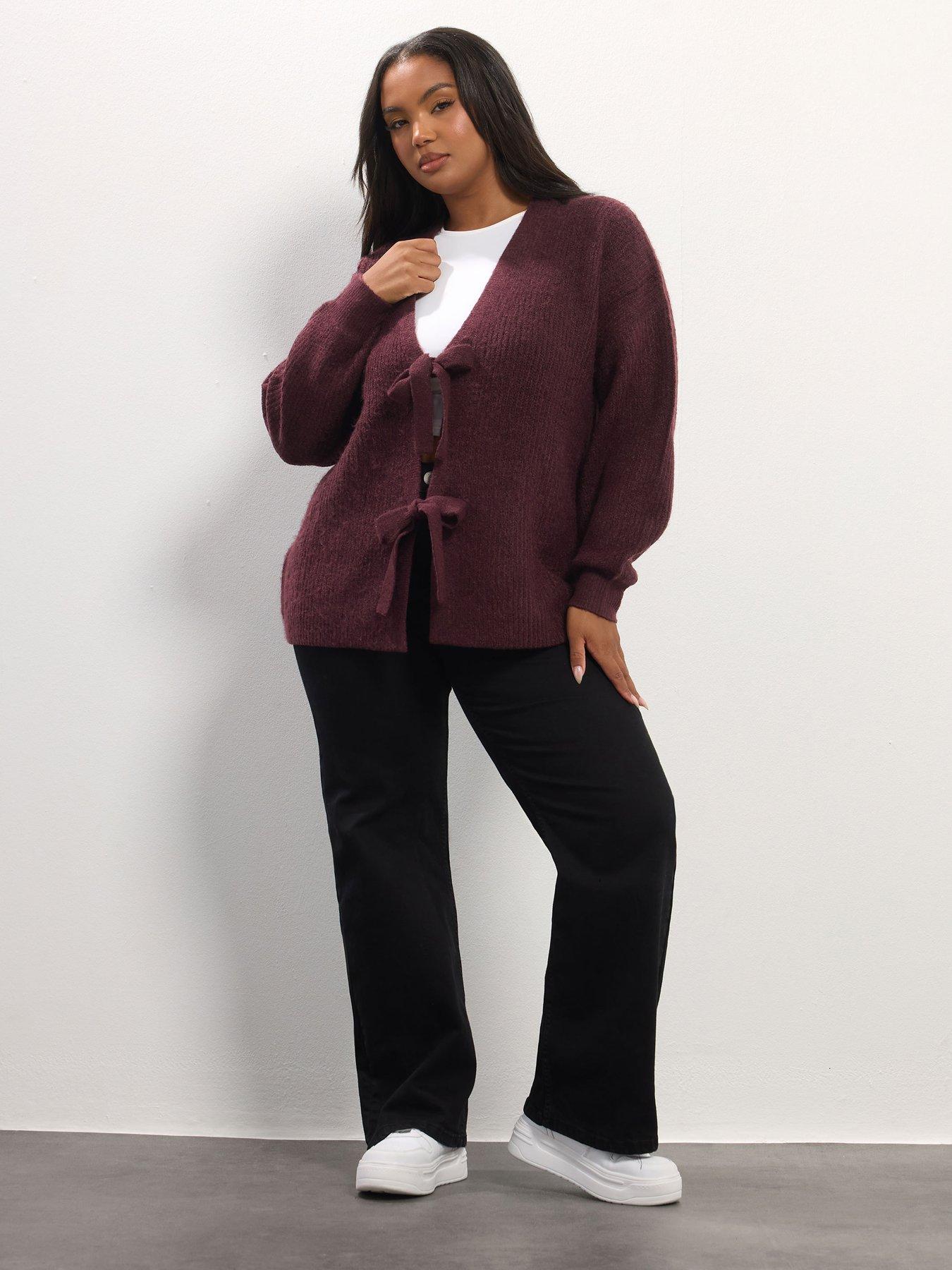 Image 3 of 4 of Yours Curve Double Tie Cardigan - Purple