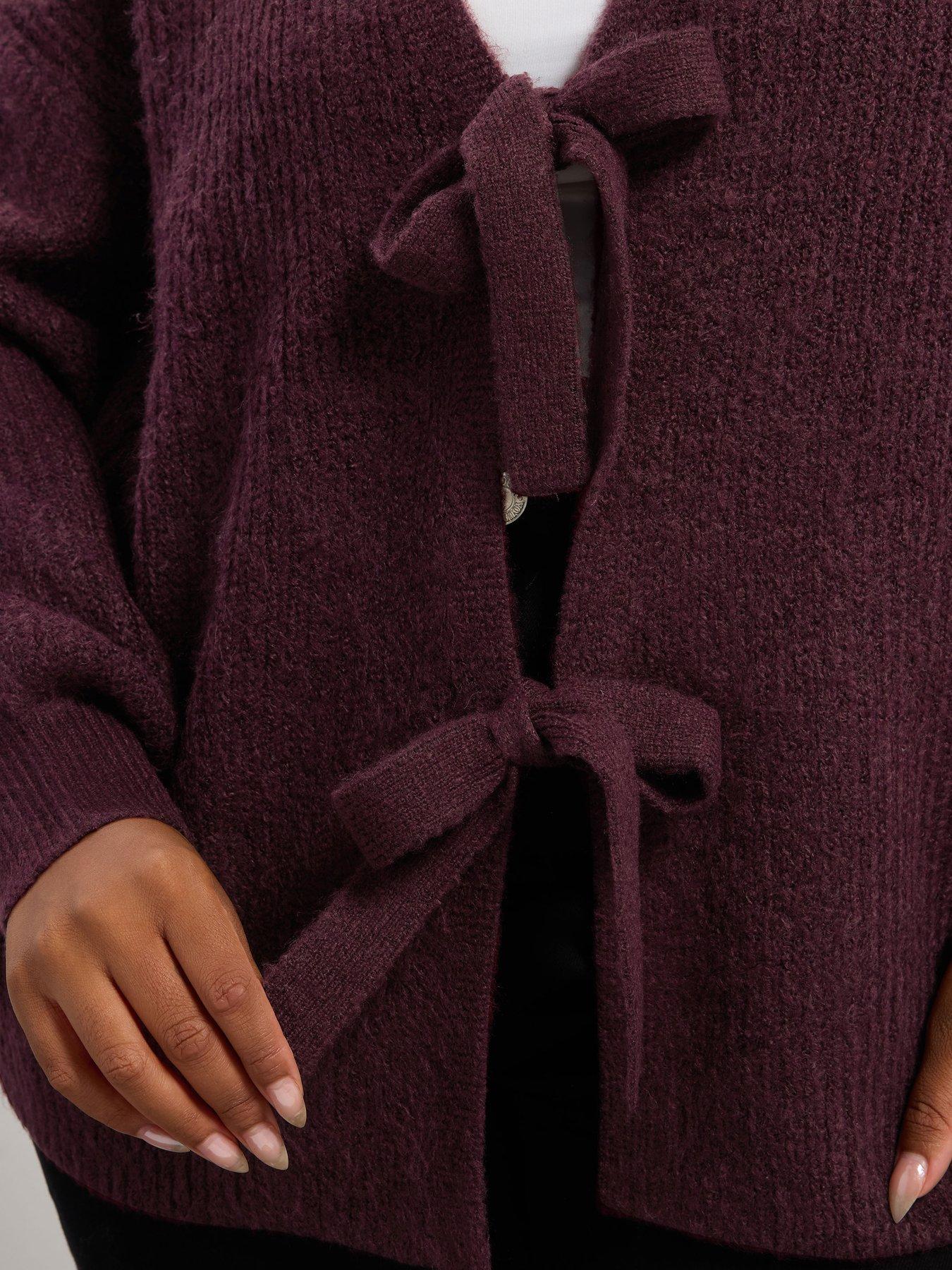 Image 4 of 4 of Yours Curve Double Tie Cardigan - Purple
