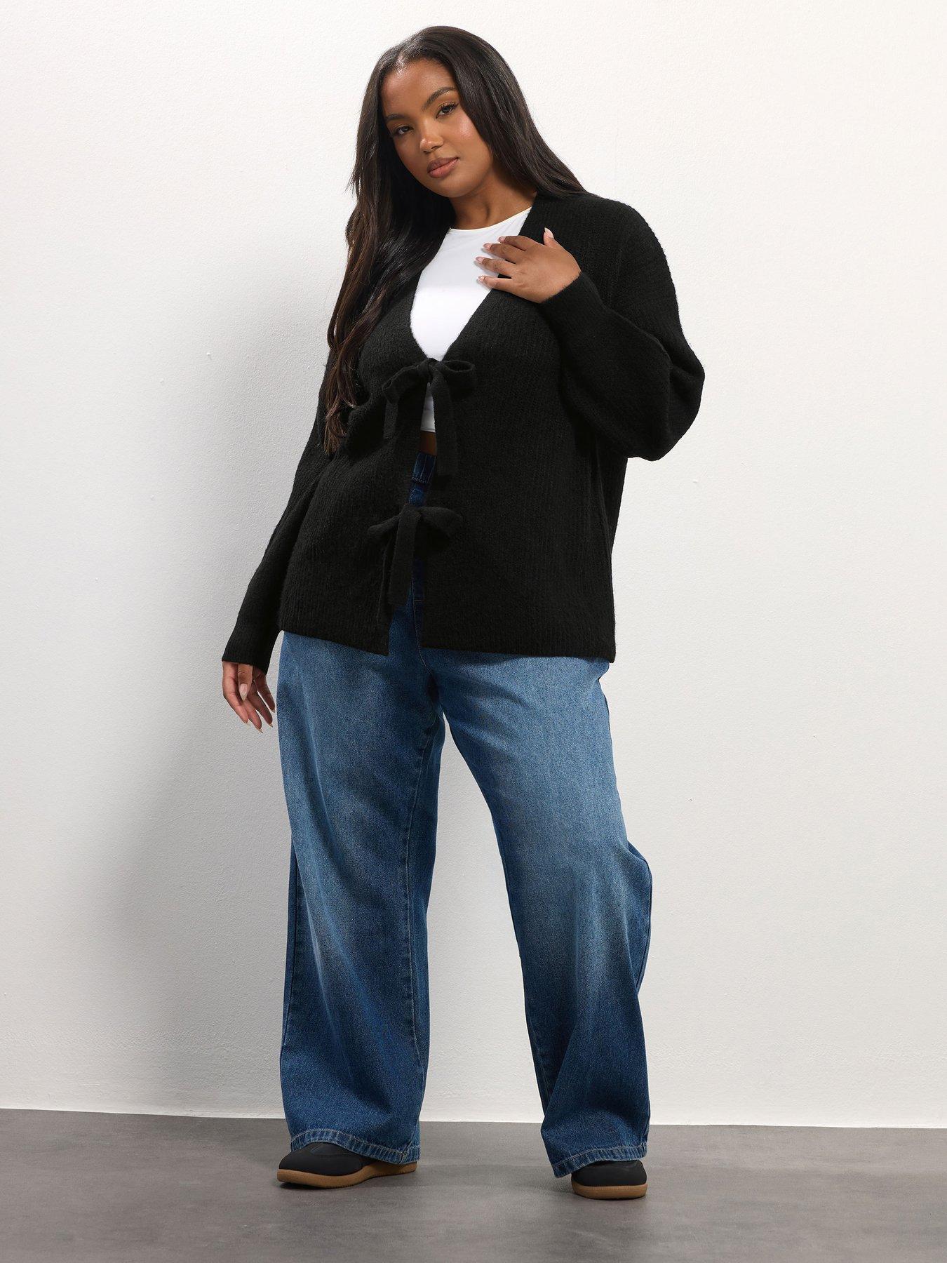 Image 3 of 4 of Yours Curve Double Tie Cardigan - Black