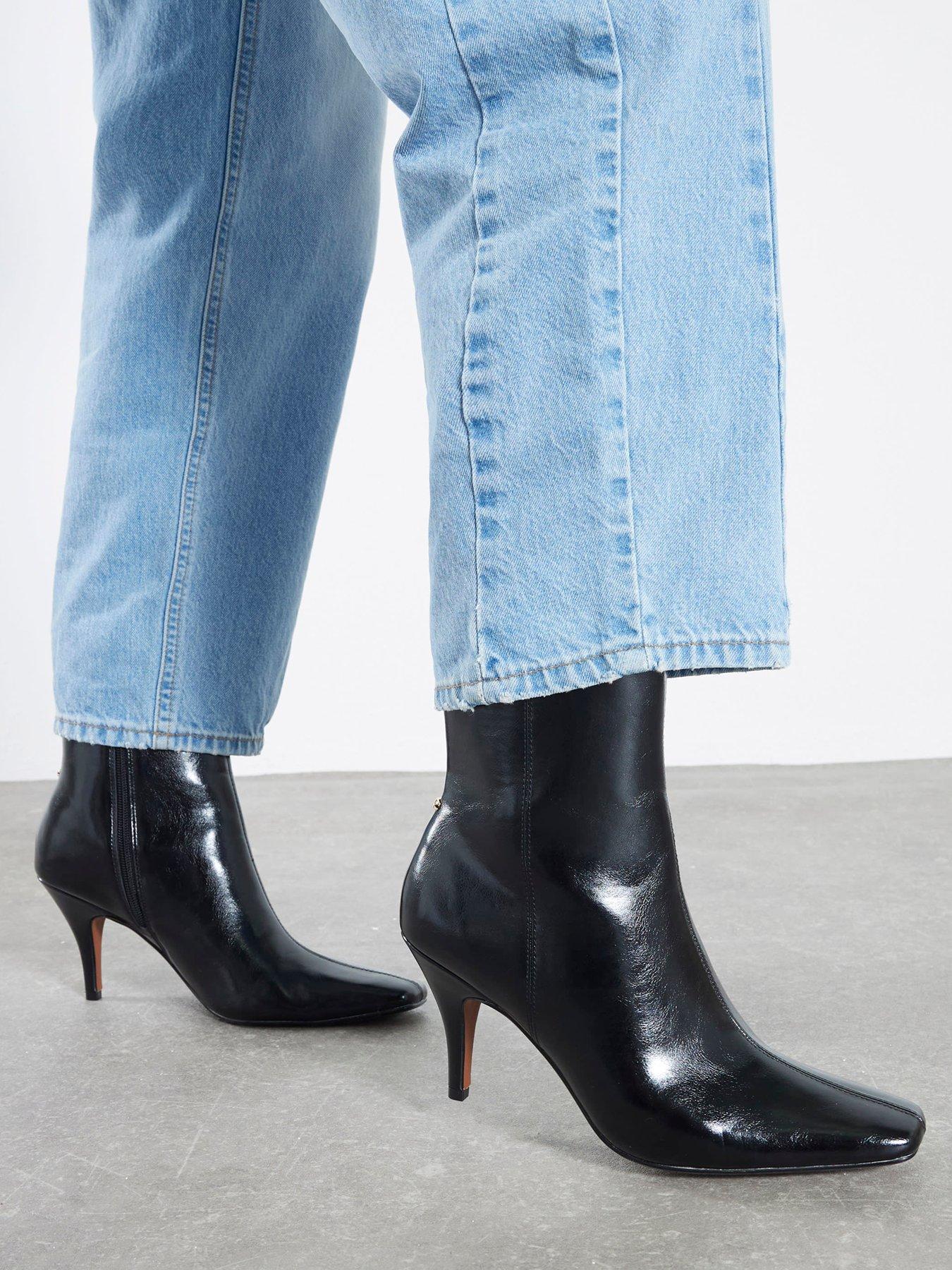 Image 1 of 5 of River Island Chisel Toe Heeled Ankle Boot - Black