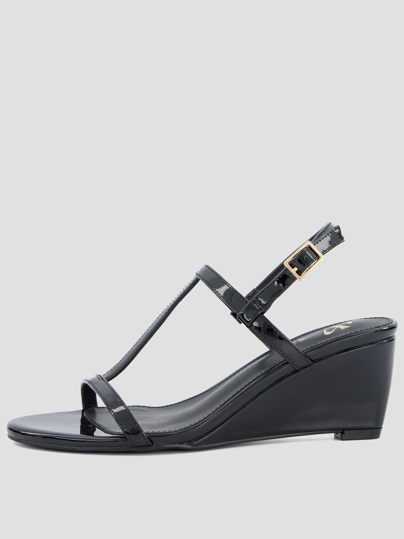 The Very Collection Strappy Wedge Patent Sandal - Black