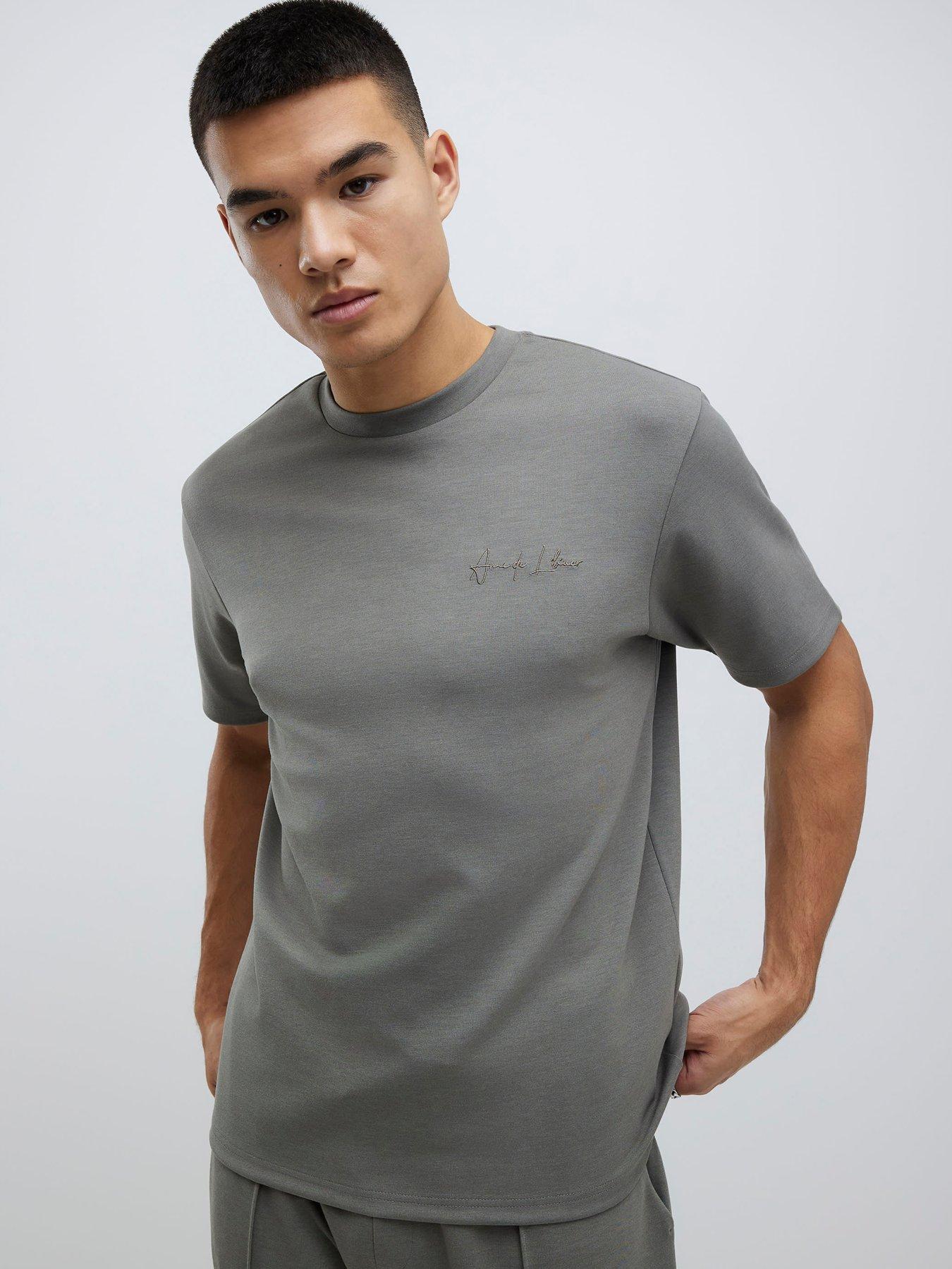 river-island-slim-interlock-bonded-short-sleeve-t-shirt-khaki