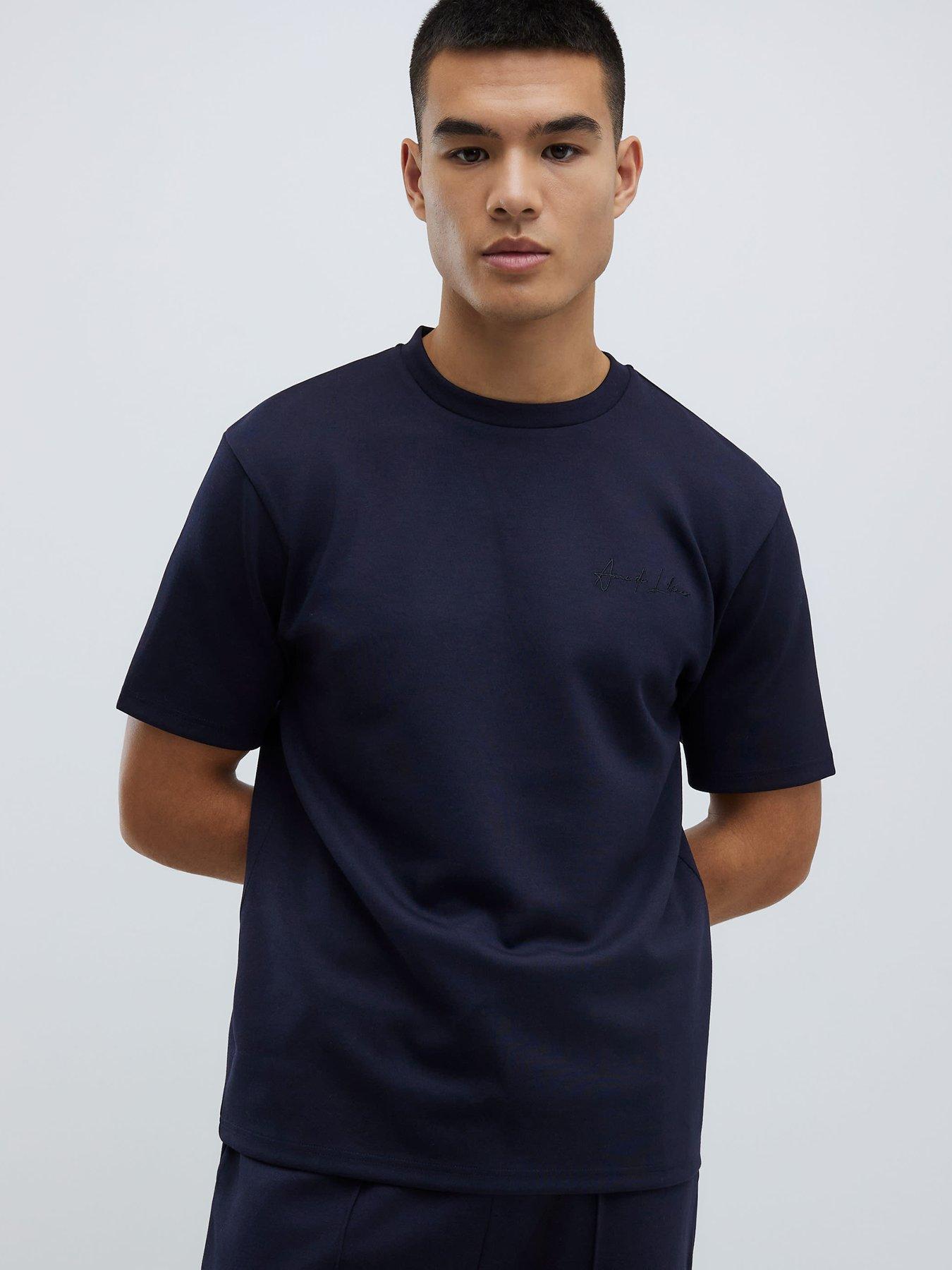 river-island-slim-bonded-interlock-short-sleeve-t-shirt-navy