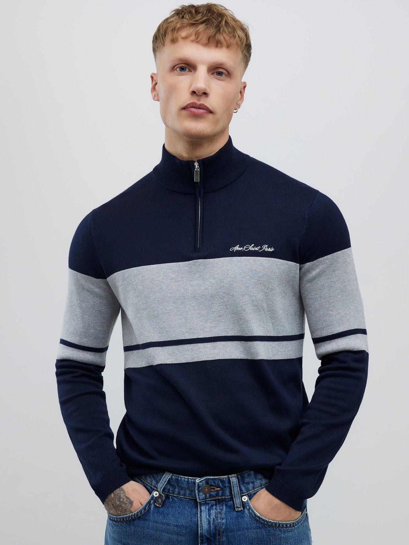 river-island-colour-block-half-zip-knitted-jumper-navy