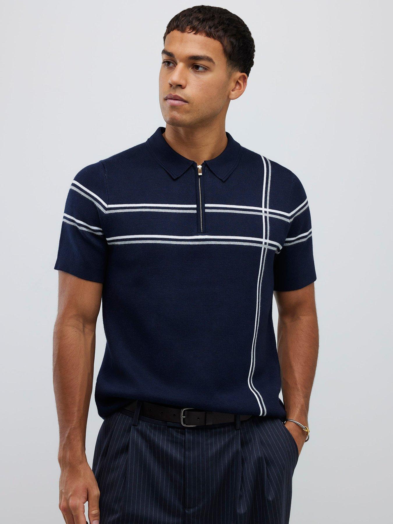 River Island Abstract Check Polo Shirt - Navy