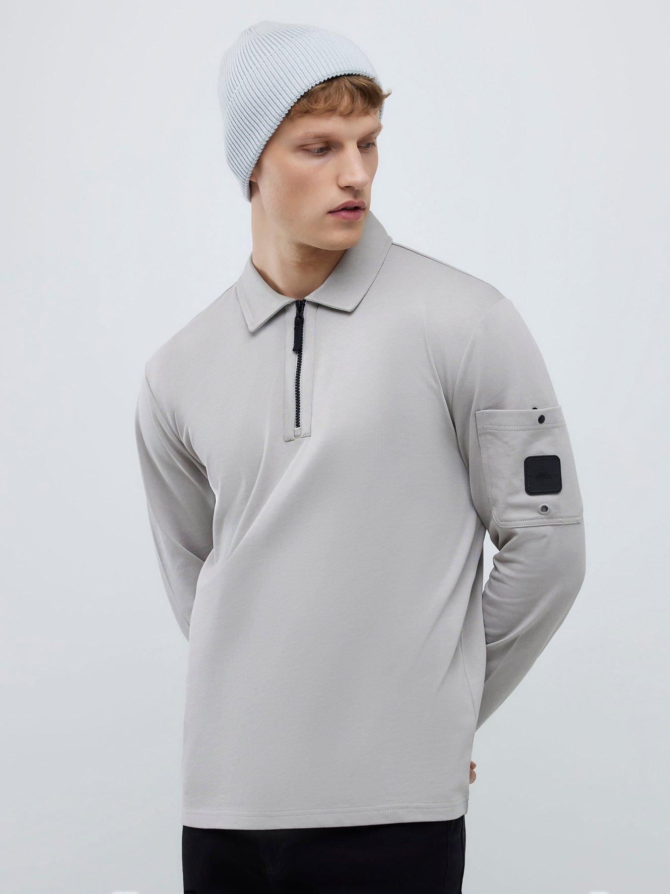 river-island-islandlong-sleeve-slim-fit-pocket-detail-zip-neck-polo-shirt-grey