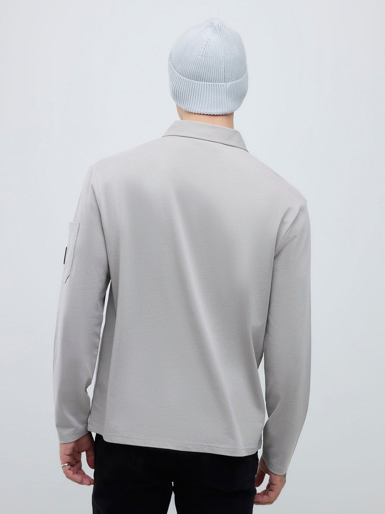 river-island-islandlong-sleeve-slim-fit-pocket-detail-zip-neck-polo-shirt-greystillFront