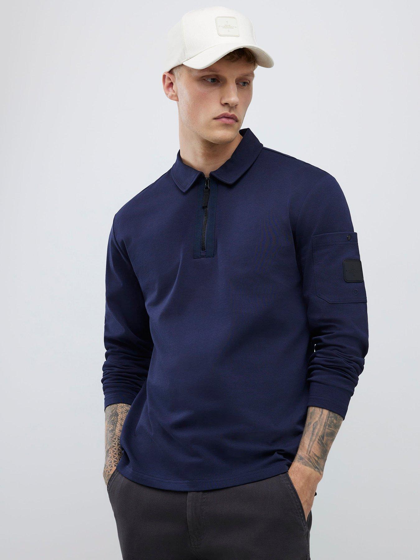 river-island-islandlong-sleeve-slim-fit-pocket-detail-zip-neck-polo-shirt-navy