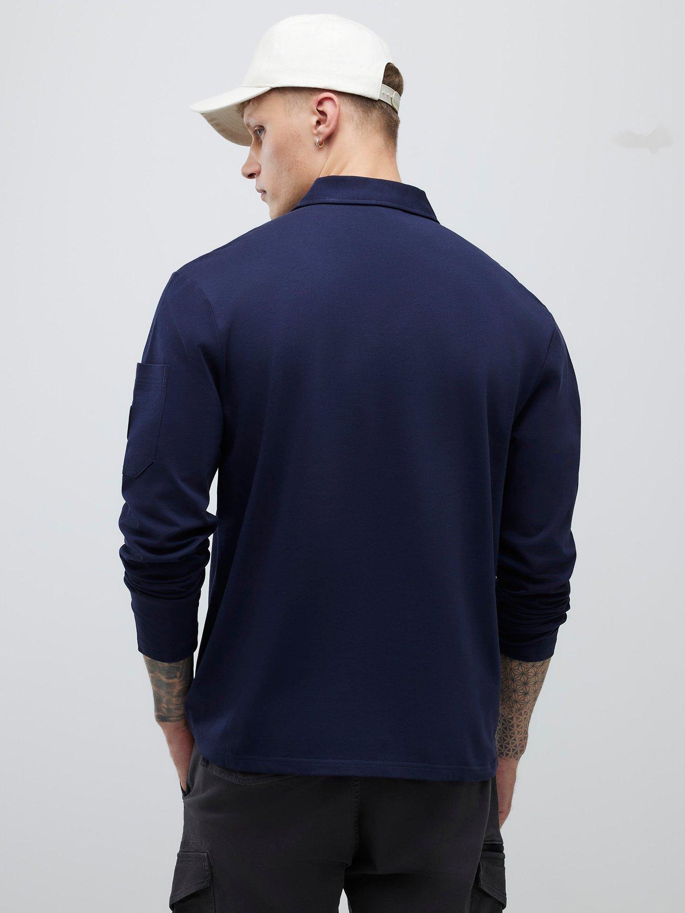 river-island-islandlong-sleeve-slim-fit-pocket-detail-zip-neck-polo-shirt-navystillFront
