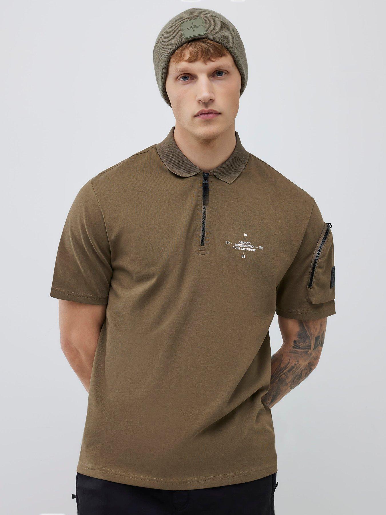 River Island Regular Fit Badged Pocket Polo Shirt - Khaki