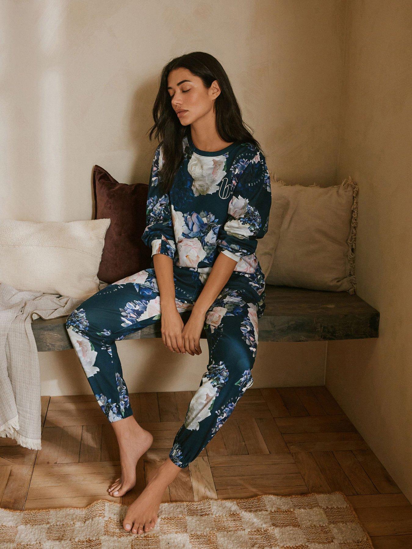 b-by-ted-baker-jersey-floral-print-cuffed-pyjama-set-blue