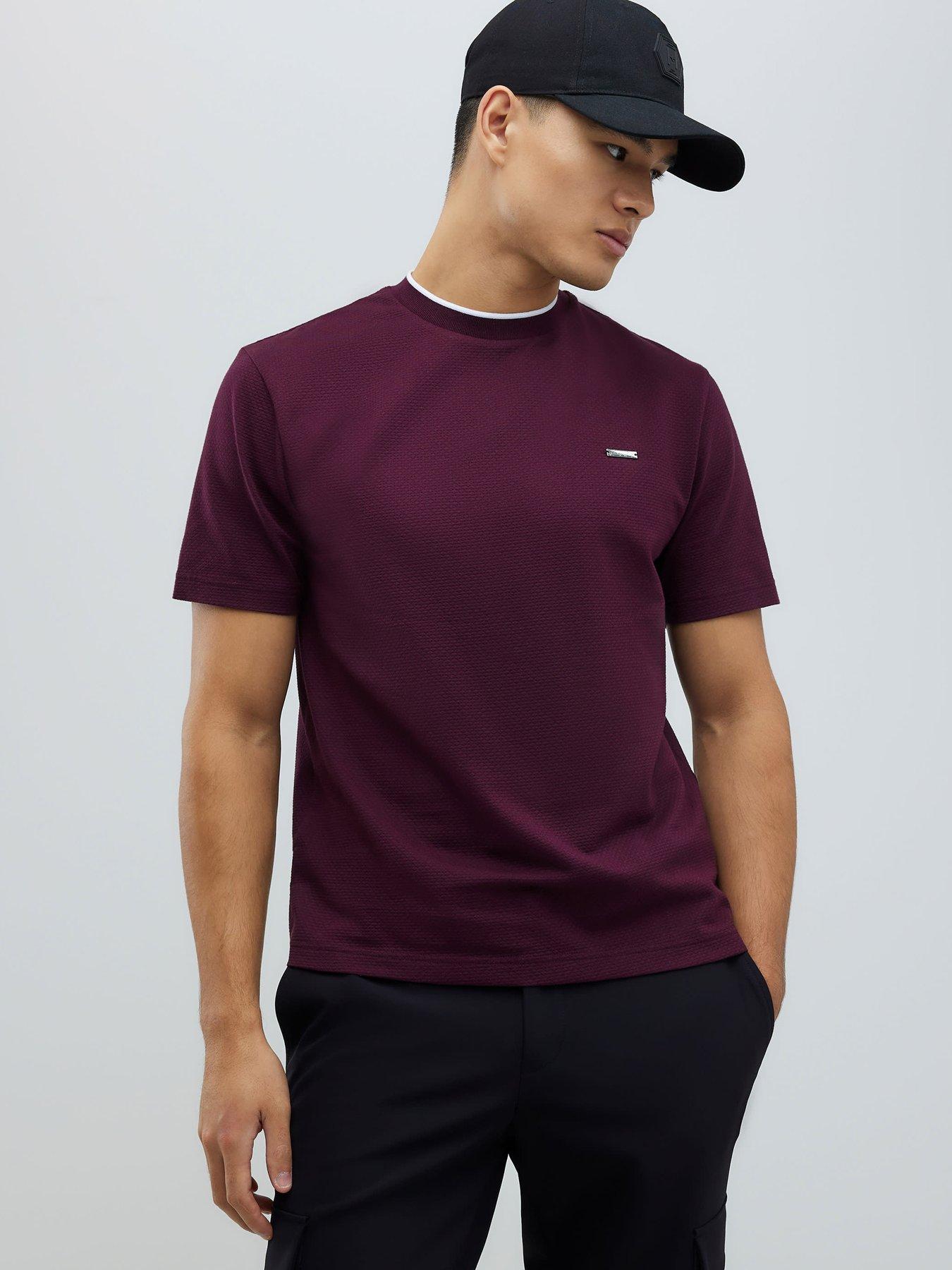 River Island Slim Fit Textured Ringer T Shirt - Red