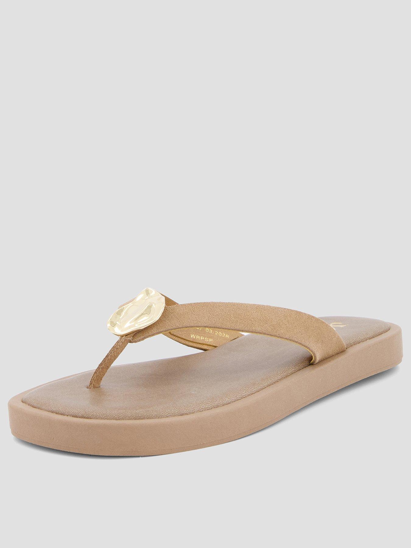 The Very Collection Leather Thong Flat Sandal - Beige