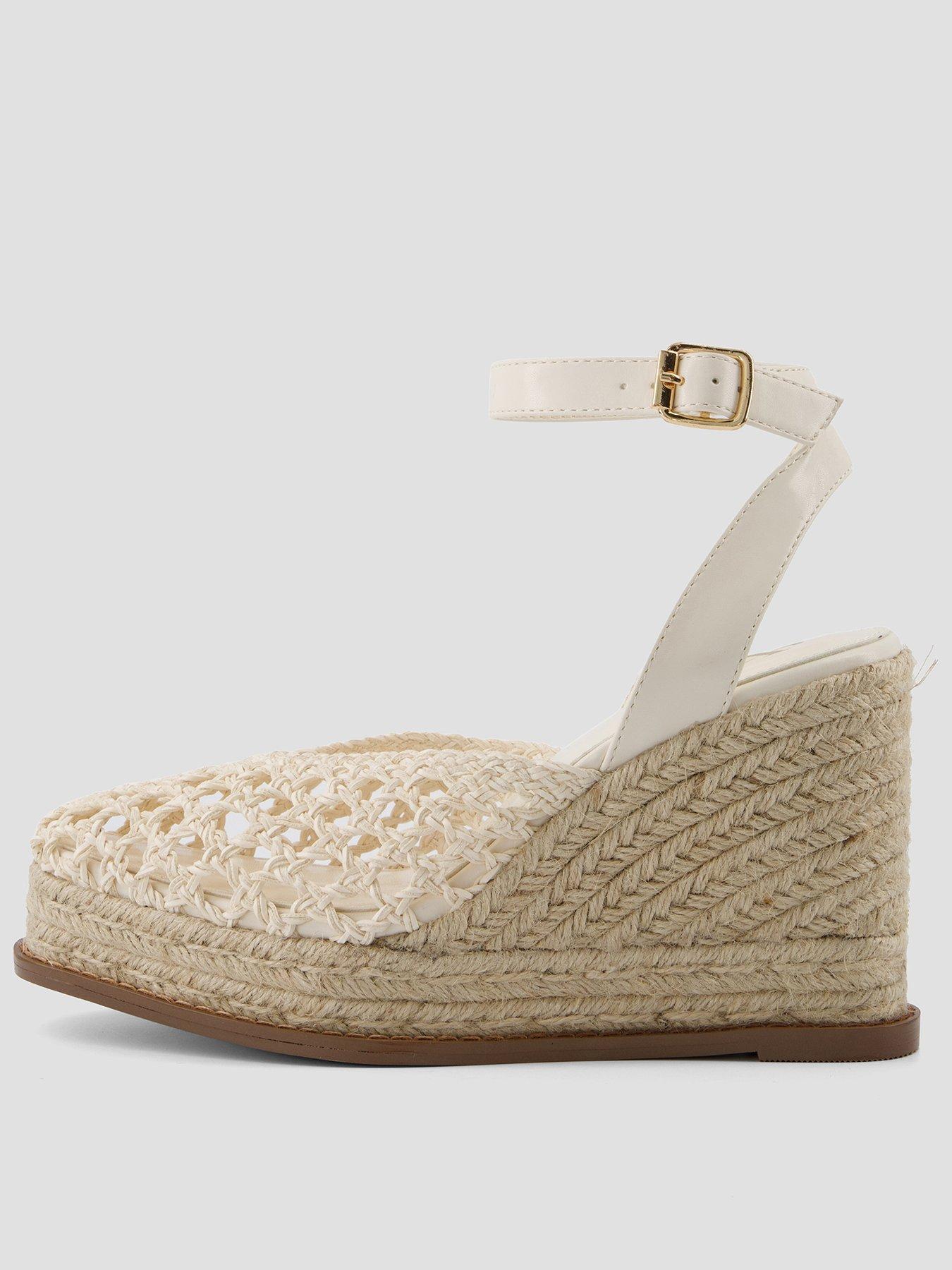 The Very Collection Raffia Crochet Close Toe Wedge Shoe - Cream