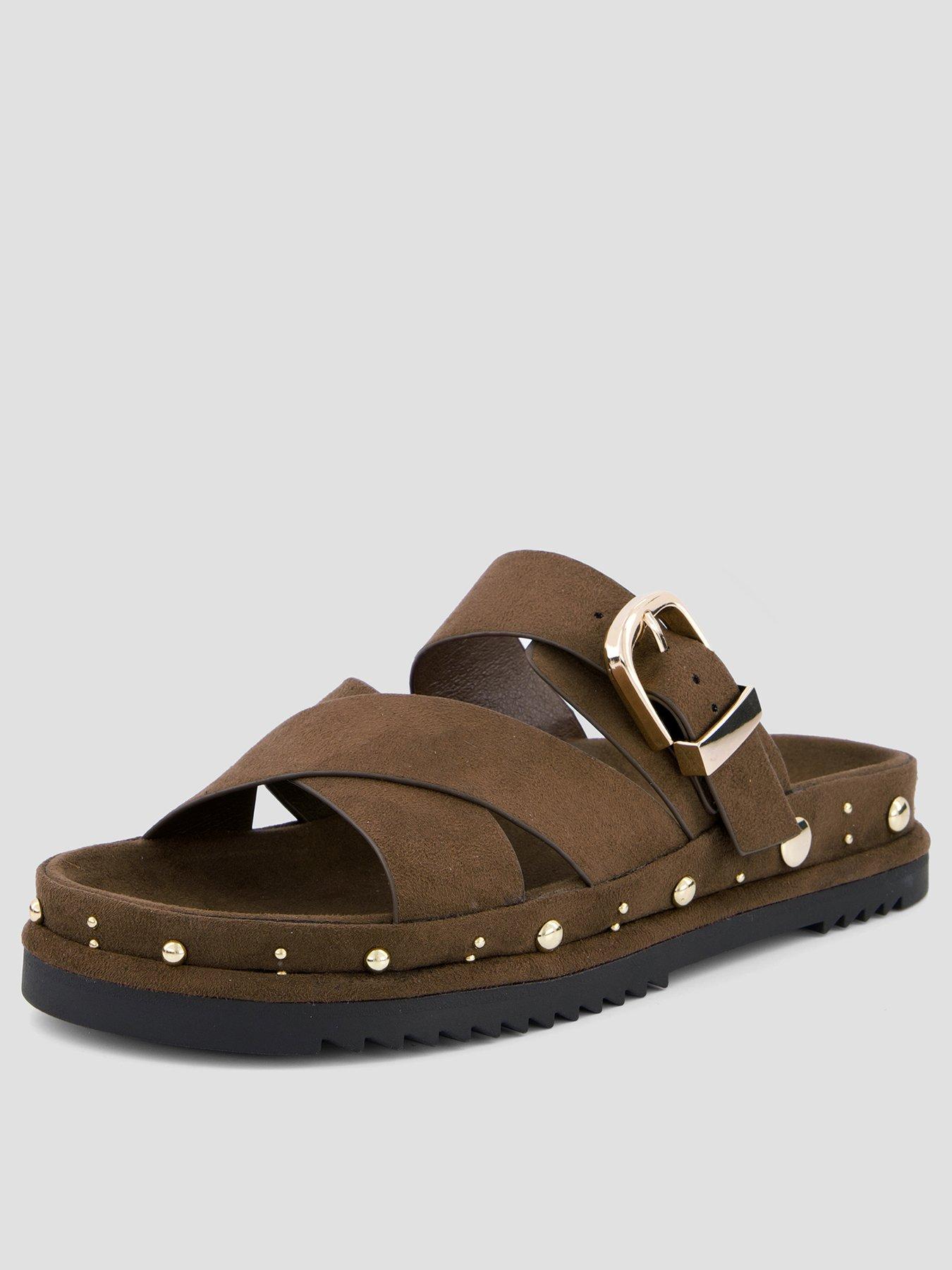 The Very Collection Wide Fit Cross Strap Footbed Sandals - Green