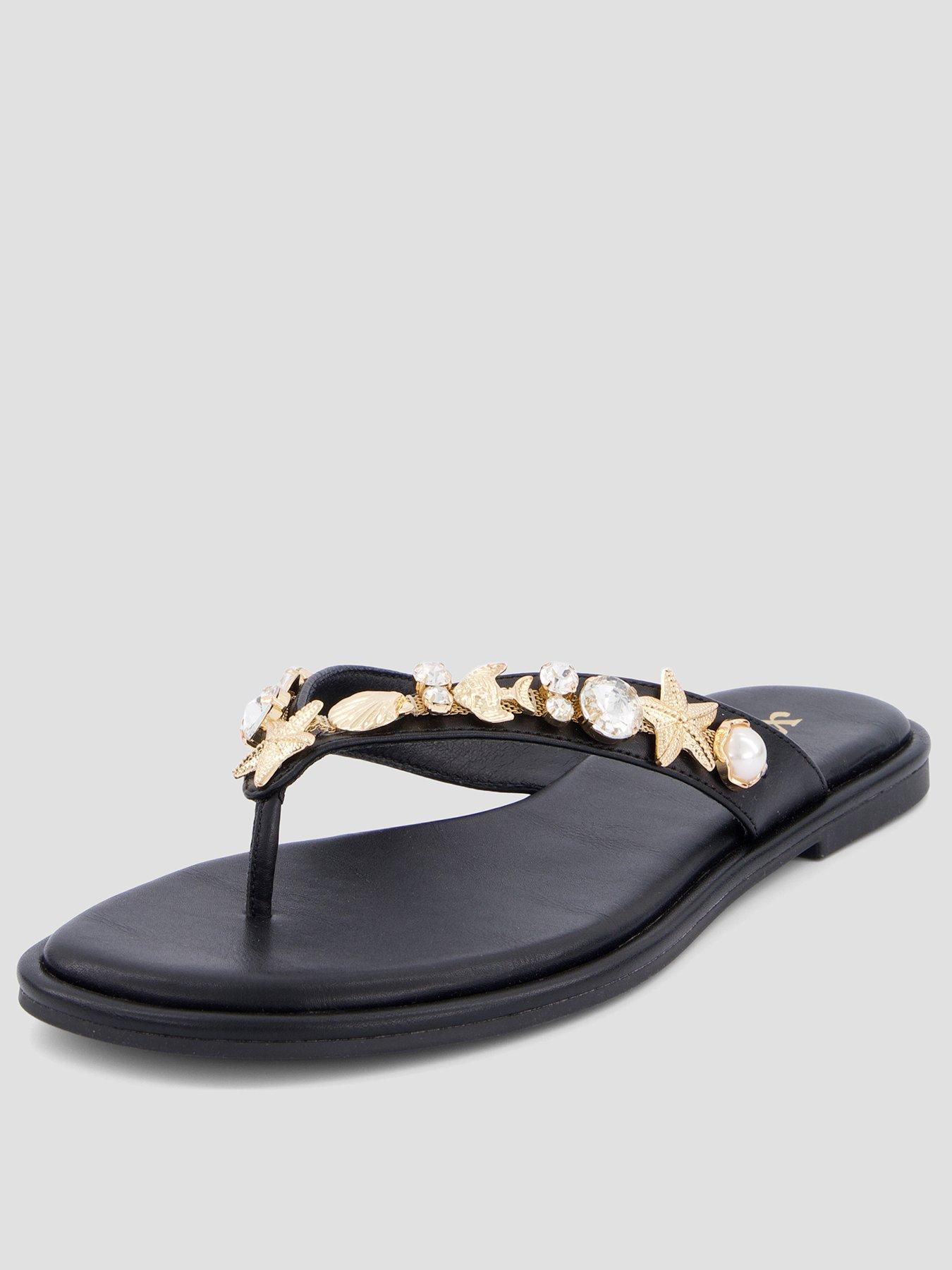 the-very-collection-embellished-toe-post-flat-sandals-black