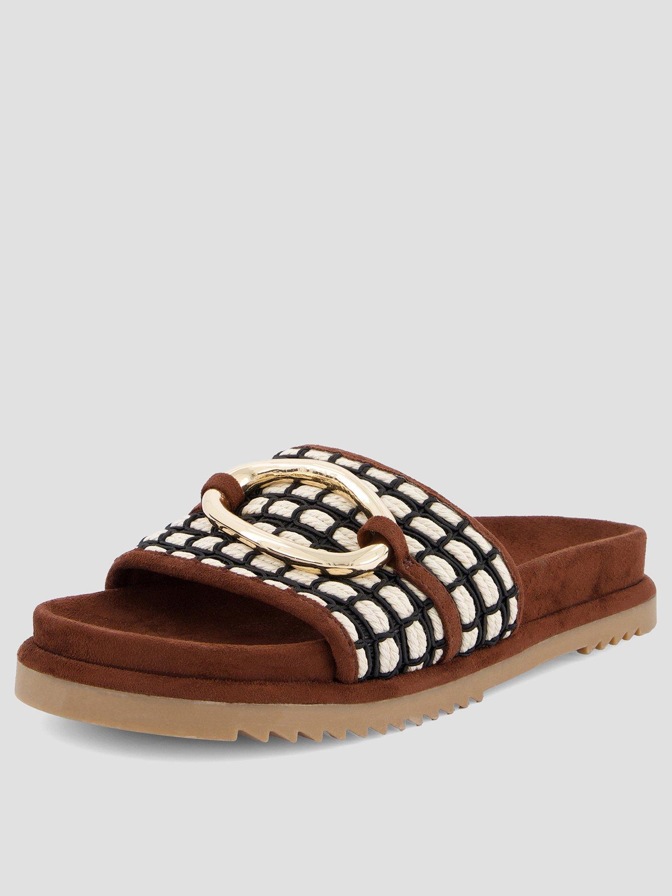 the-very-collection-embellished-woven-footbed-sliders-with-gold-tone-detail-brown
