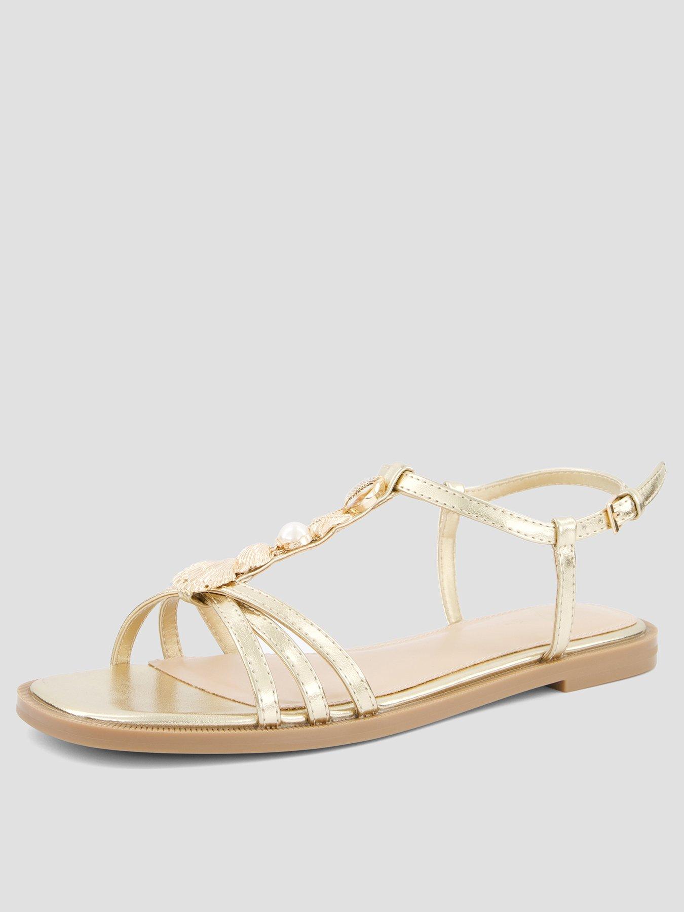 The Very Collection Wide Fit Shell Embellished Flat Sandal - Gold