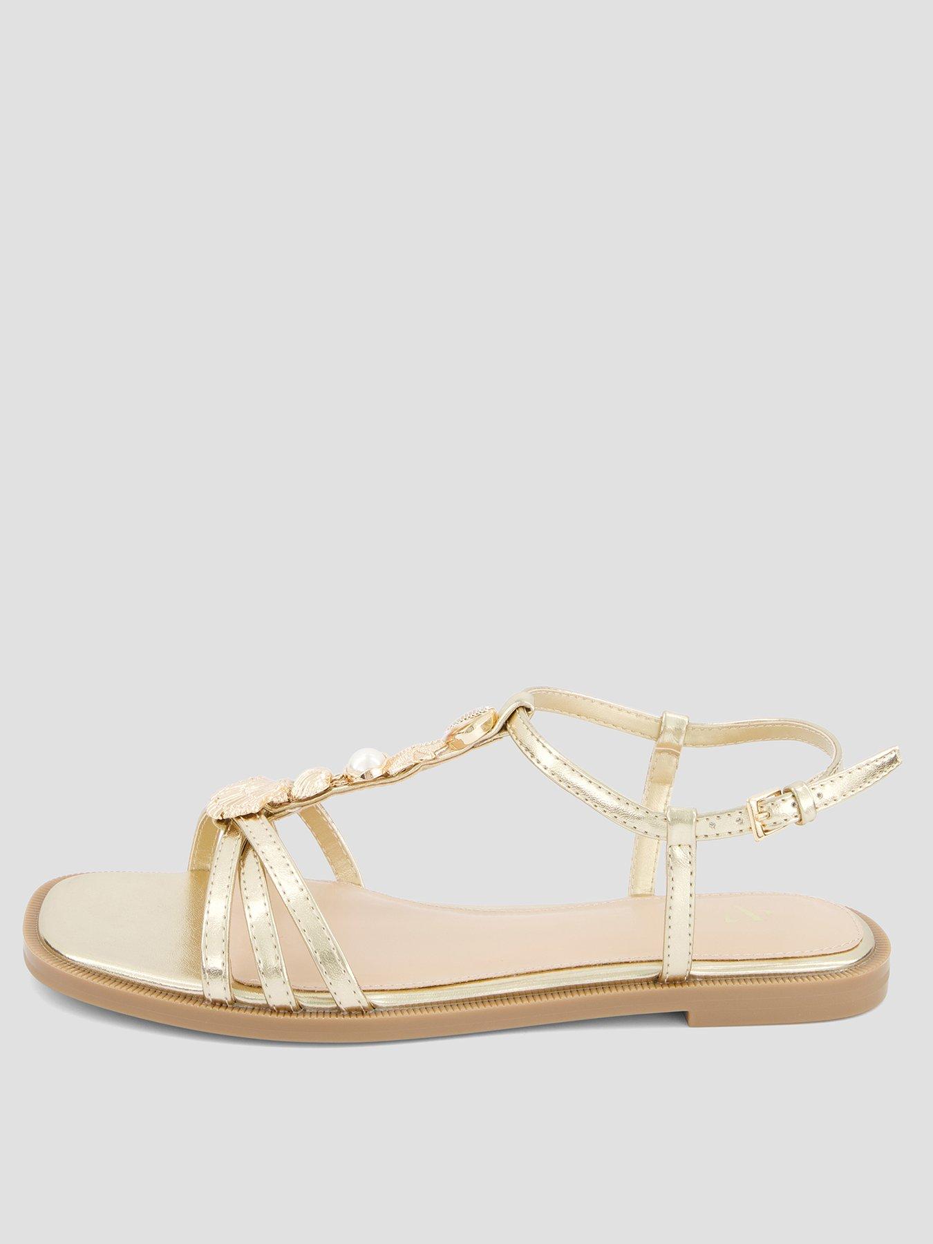 Image 2 of 7 of The Very Collection Wide Fit Shell Embellished Flat Sandal - Gold