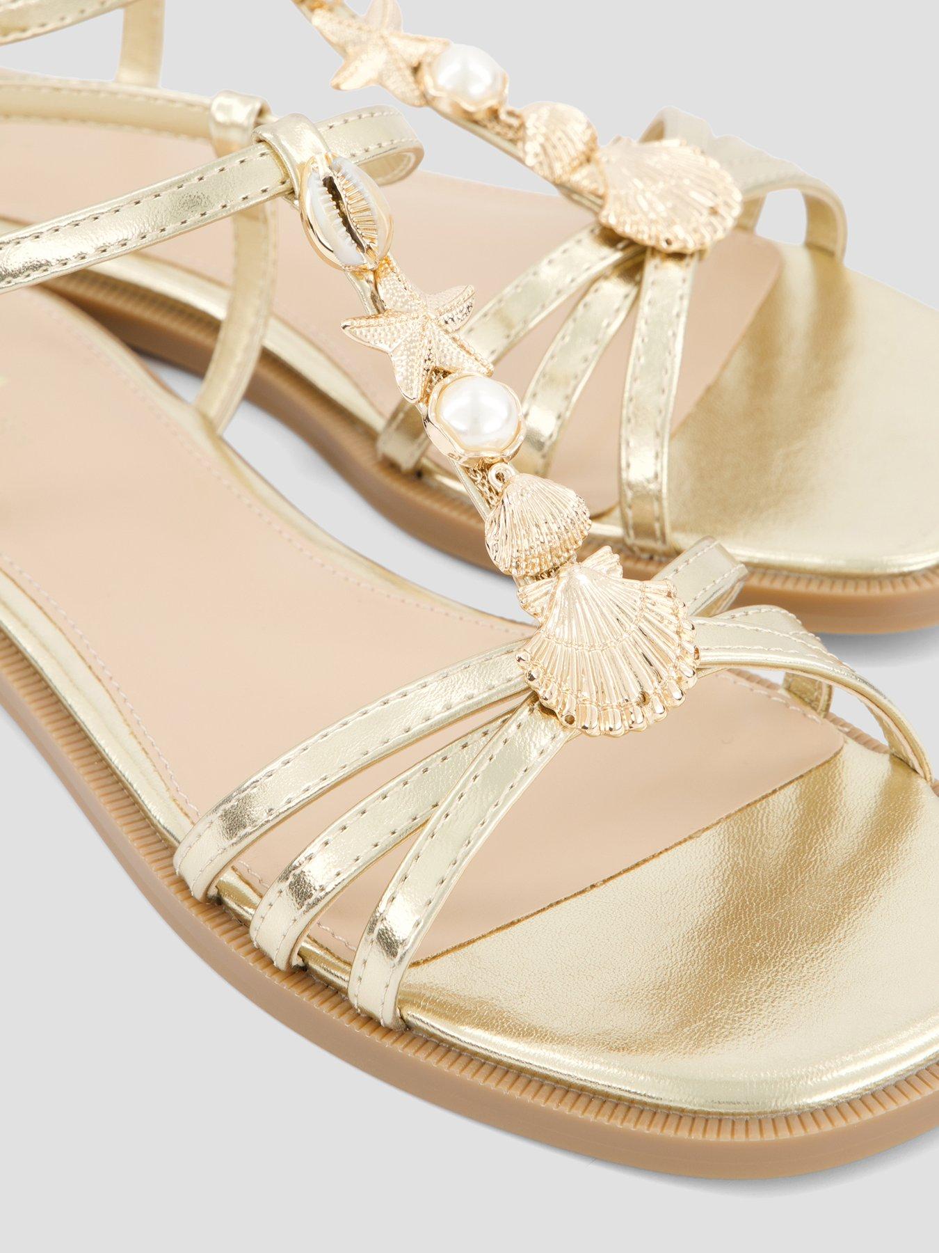 Image 5 of 7 of The Very Collection Wide Fit Shell Embellished Flat Sandal - Gold