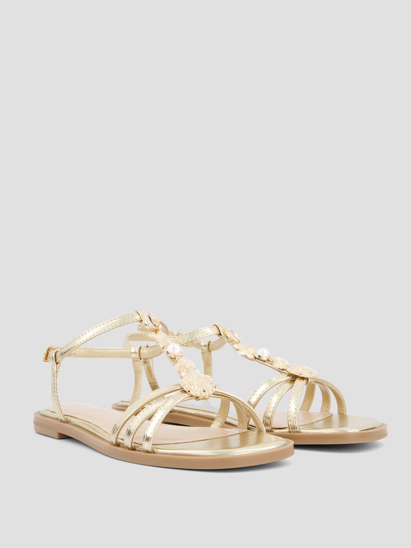 Image 6 of 7 of The Very Collection Wide Fit Shell Embellished Flat Sandal - Gold