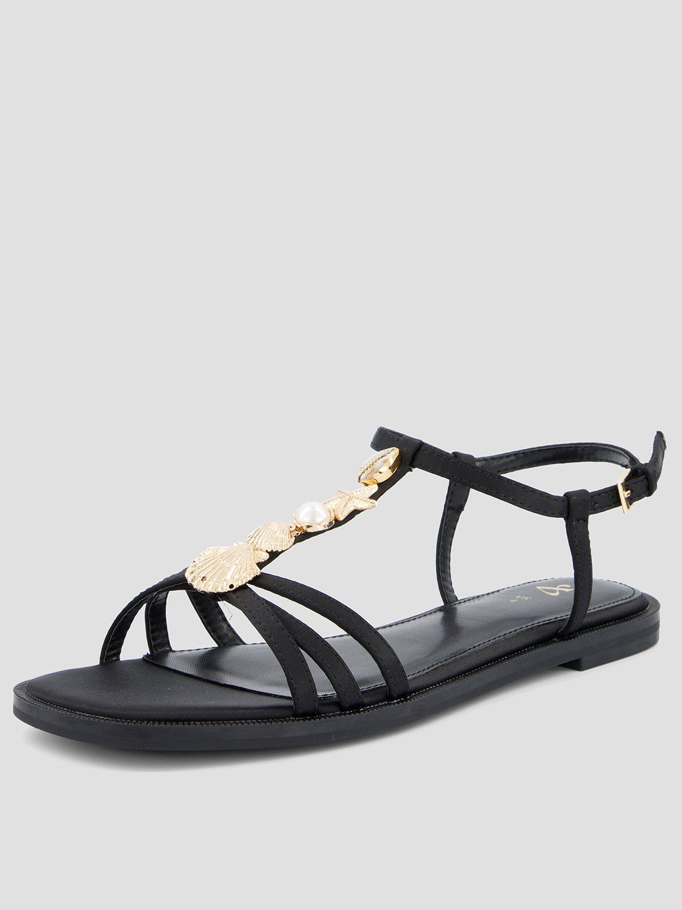 The Very Collection Wide Fit Shell Embellished Flat Sandal - Black