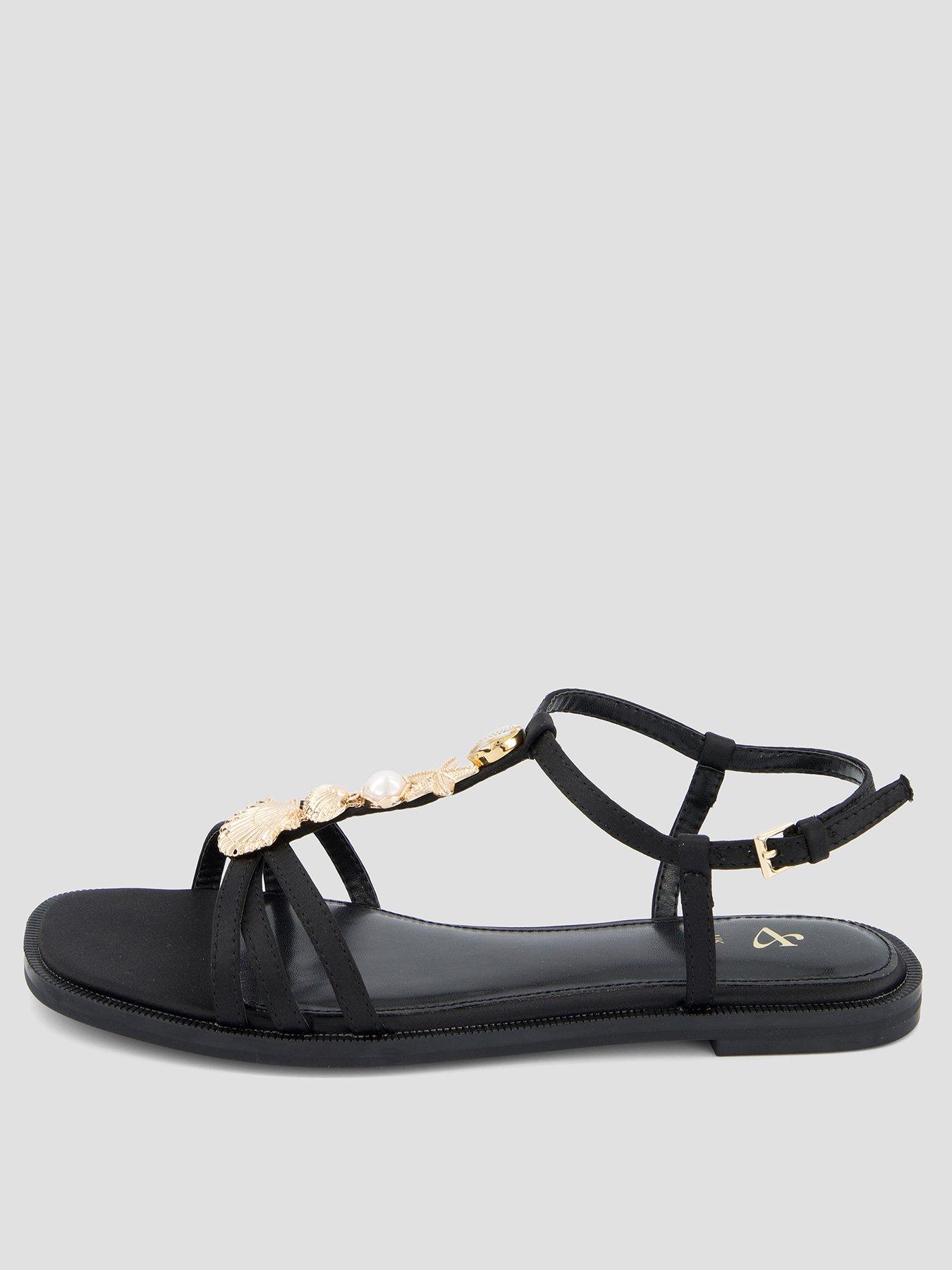 the-very-collection-wide-fit-shell-embellished-flat-sandal-blackstillFront