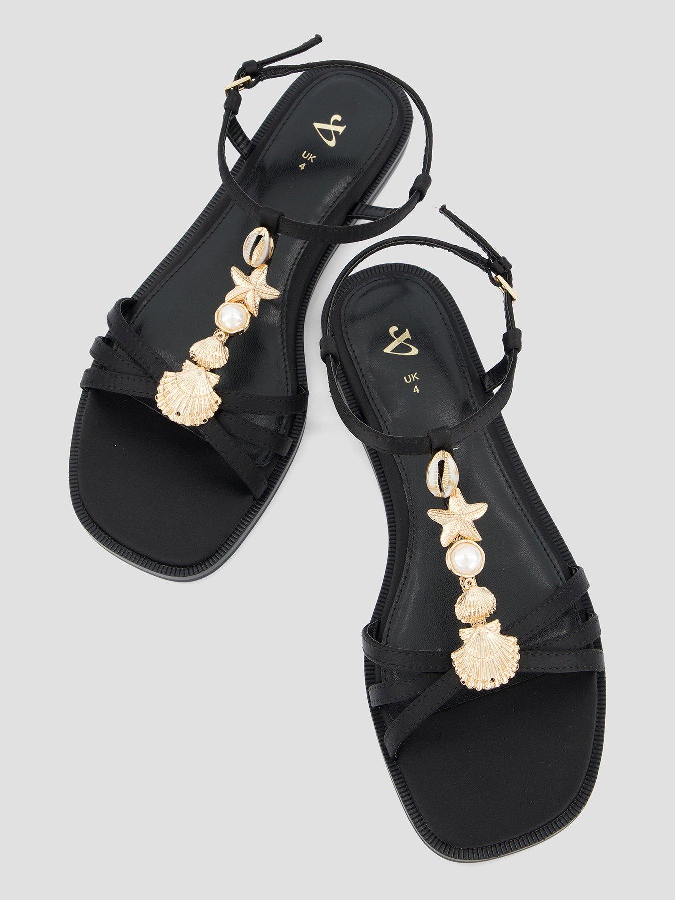 the-very-collection-wide-fit-shell-embellished-flat-sandal-blackoutfit