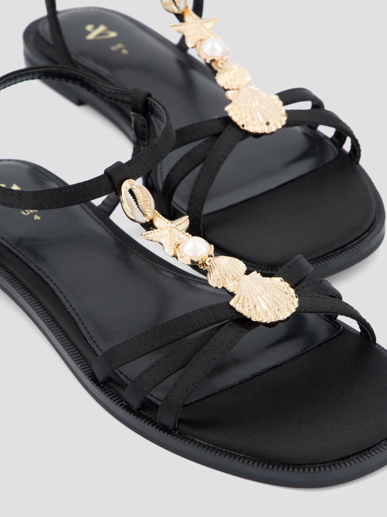Image 5 of 7 of The Very Collection Wide Fit Shell Embellied Flat Sandal