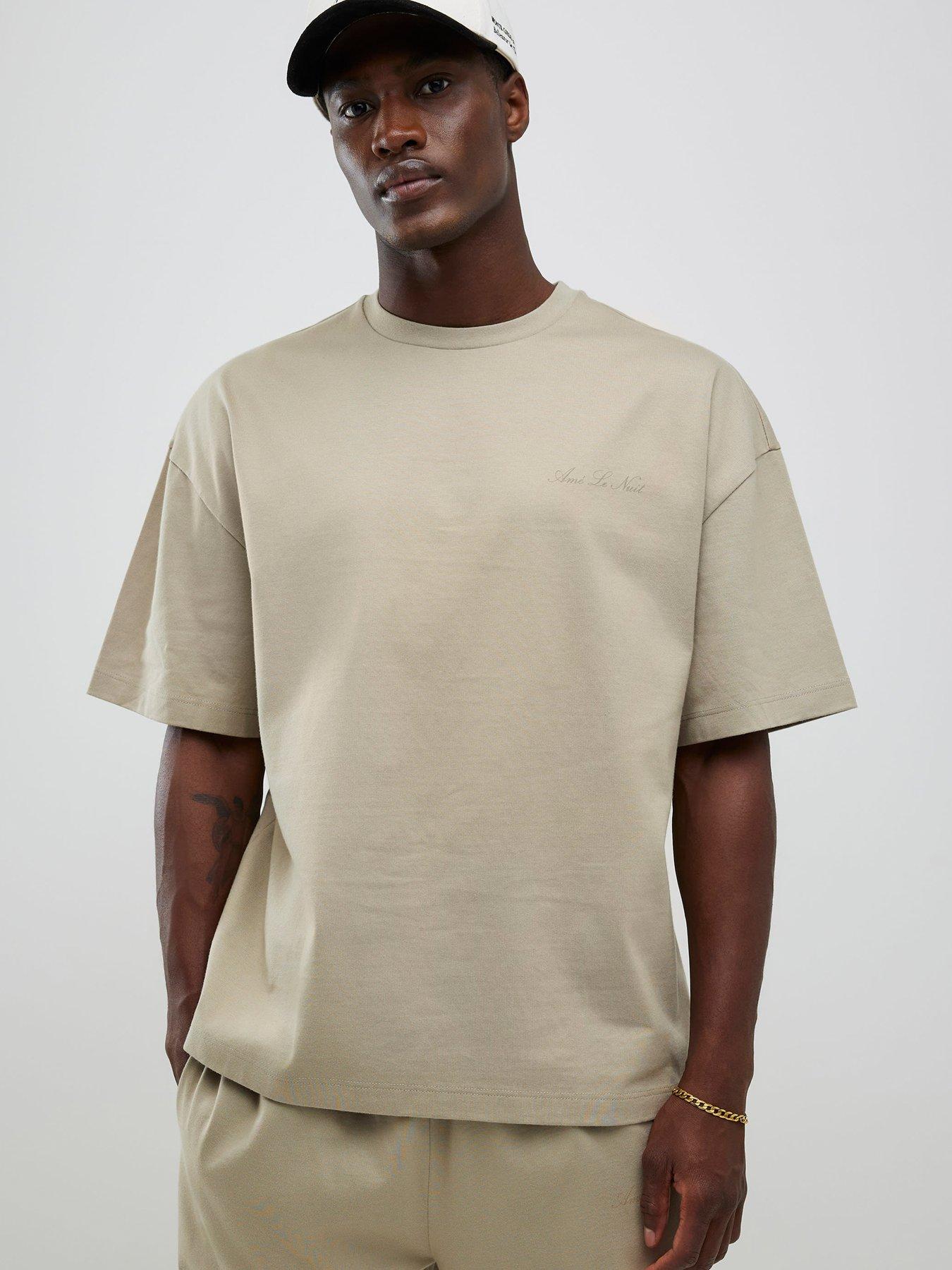 Image 4 of 4 of River Island Boxy T-Shirt And Jogger Set - Beige