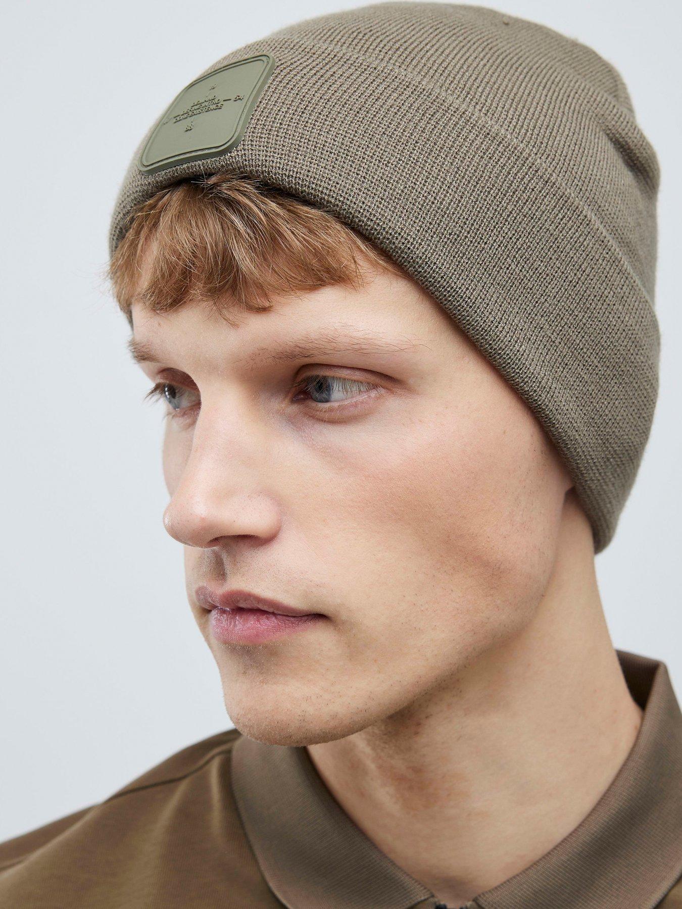 River Island Jersey Badge Beanie Hat - Khaki